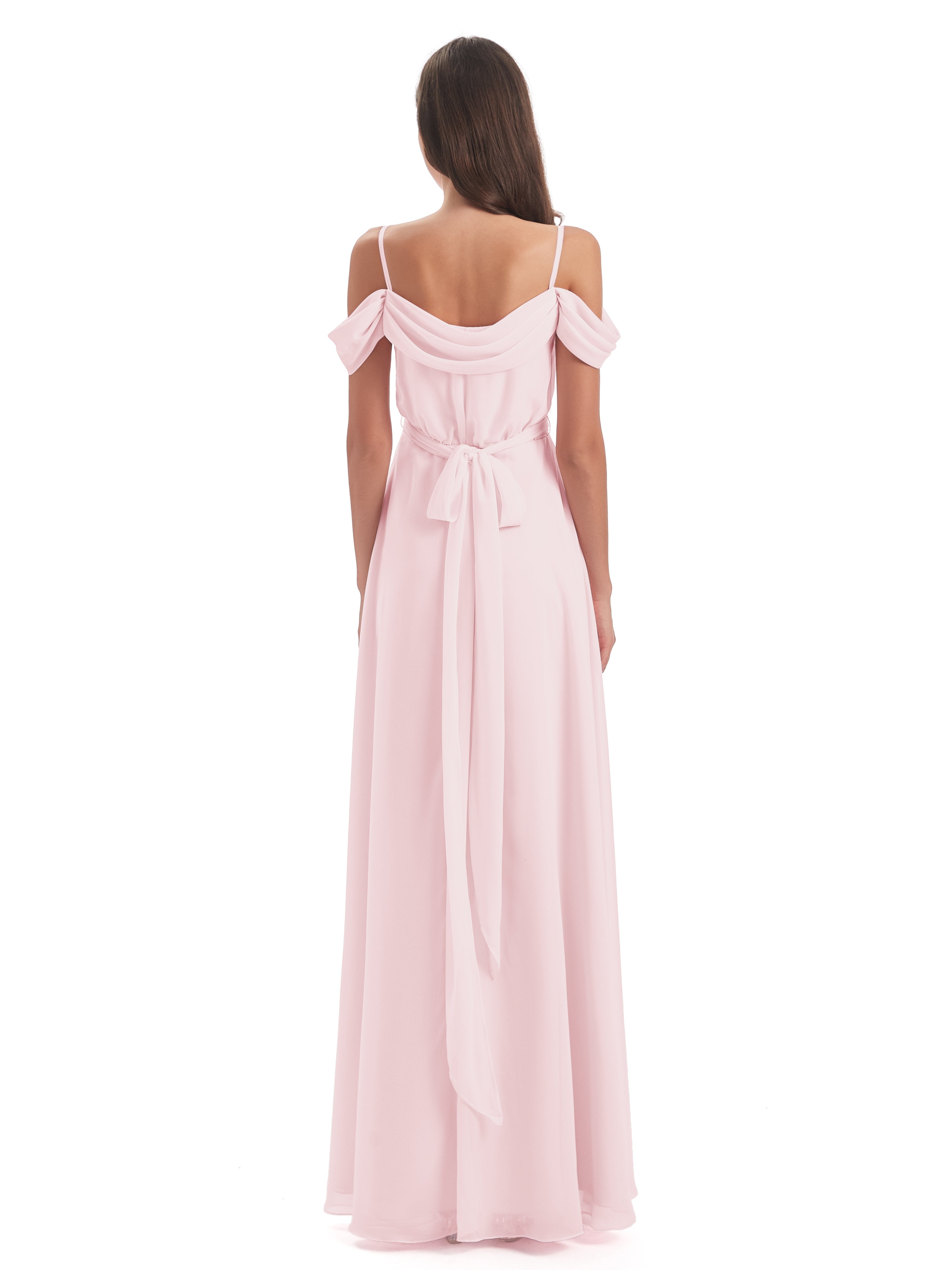 Blush Pink Bridesmaid Dress Affordable A-Line Split Long Chiffon Bride