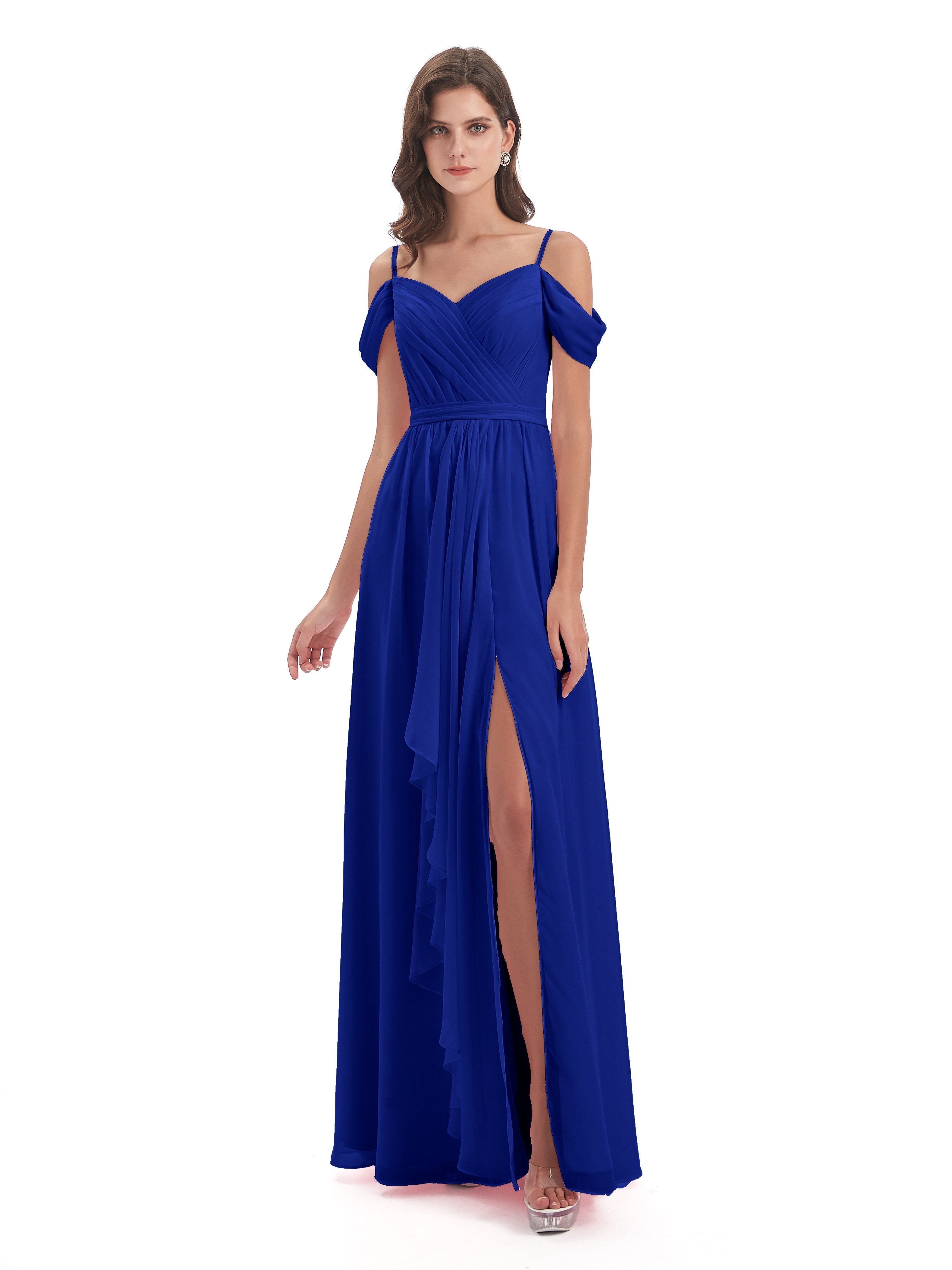 Bridesmaid Dresses Royal Blue Affordable A-Line Split Long Chiffon Bri