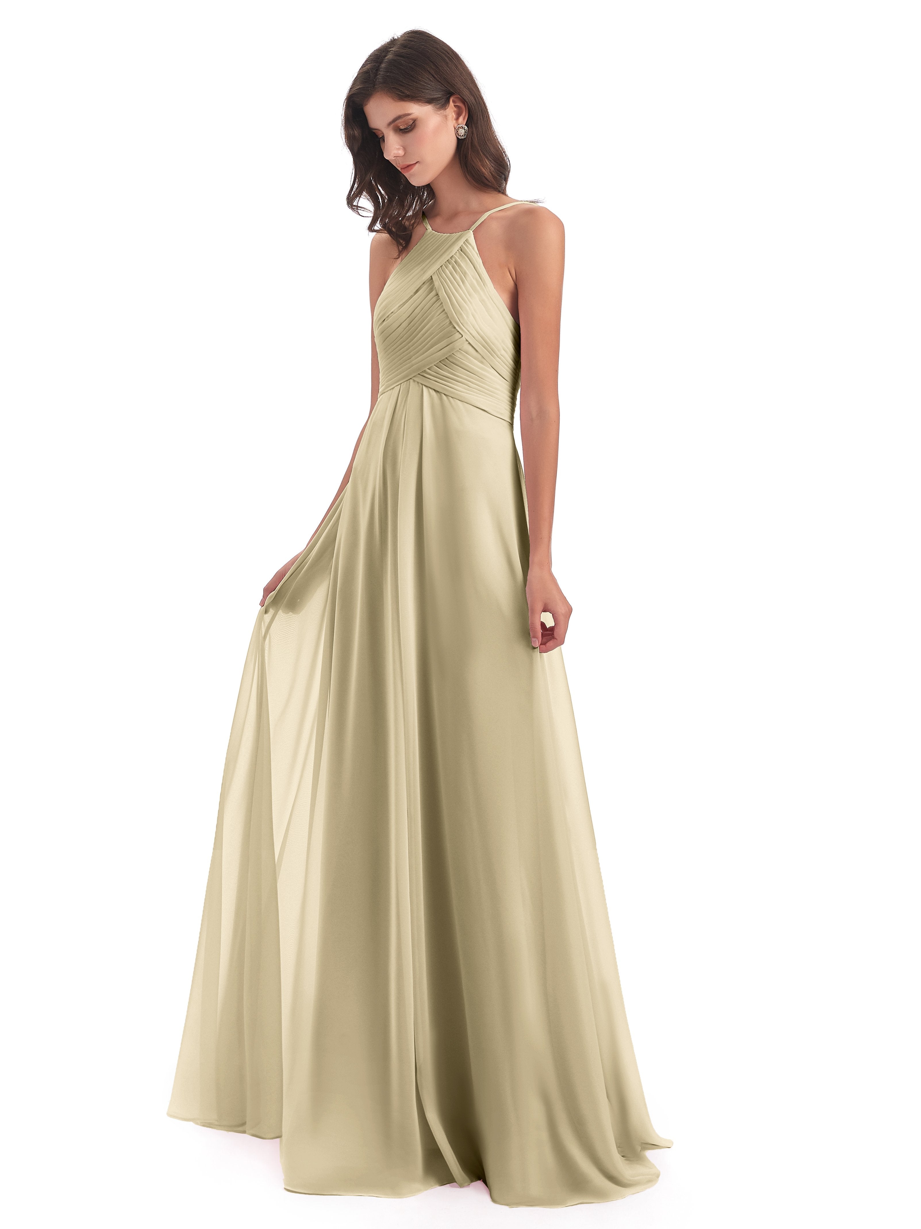 Champagne Color Dress For Wedding Bridesmaid Zipper Back Chiffon Long Champagne Color Dress For Wedding Bridesmaid Zipper Back Chiffon Long