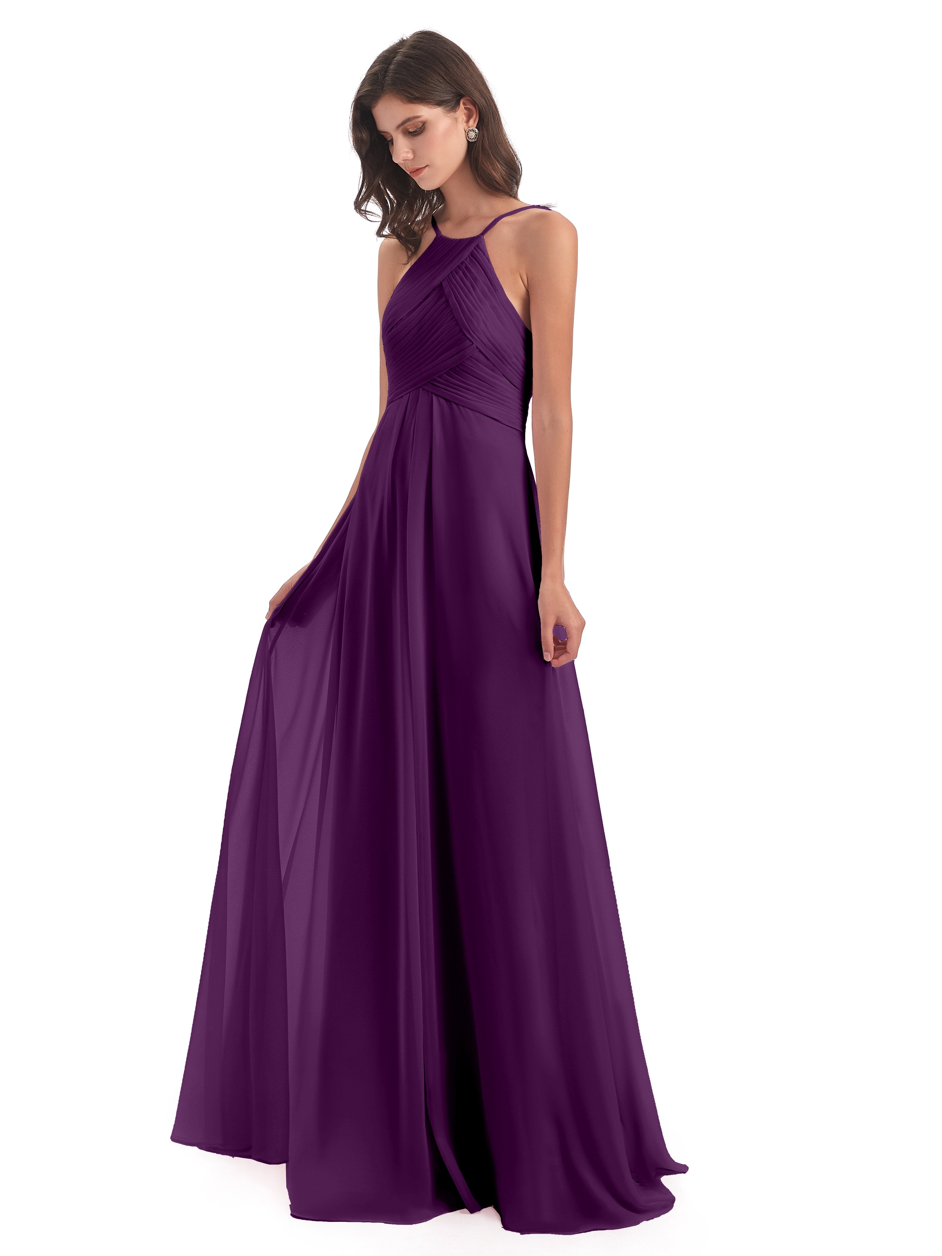 Grapefruit Bridesmaid Dresses Zipper Back Chiffon Long Bridesmaid Dres