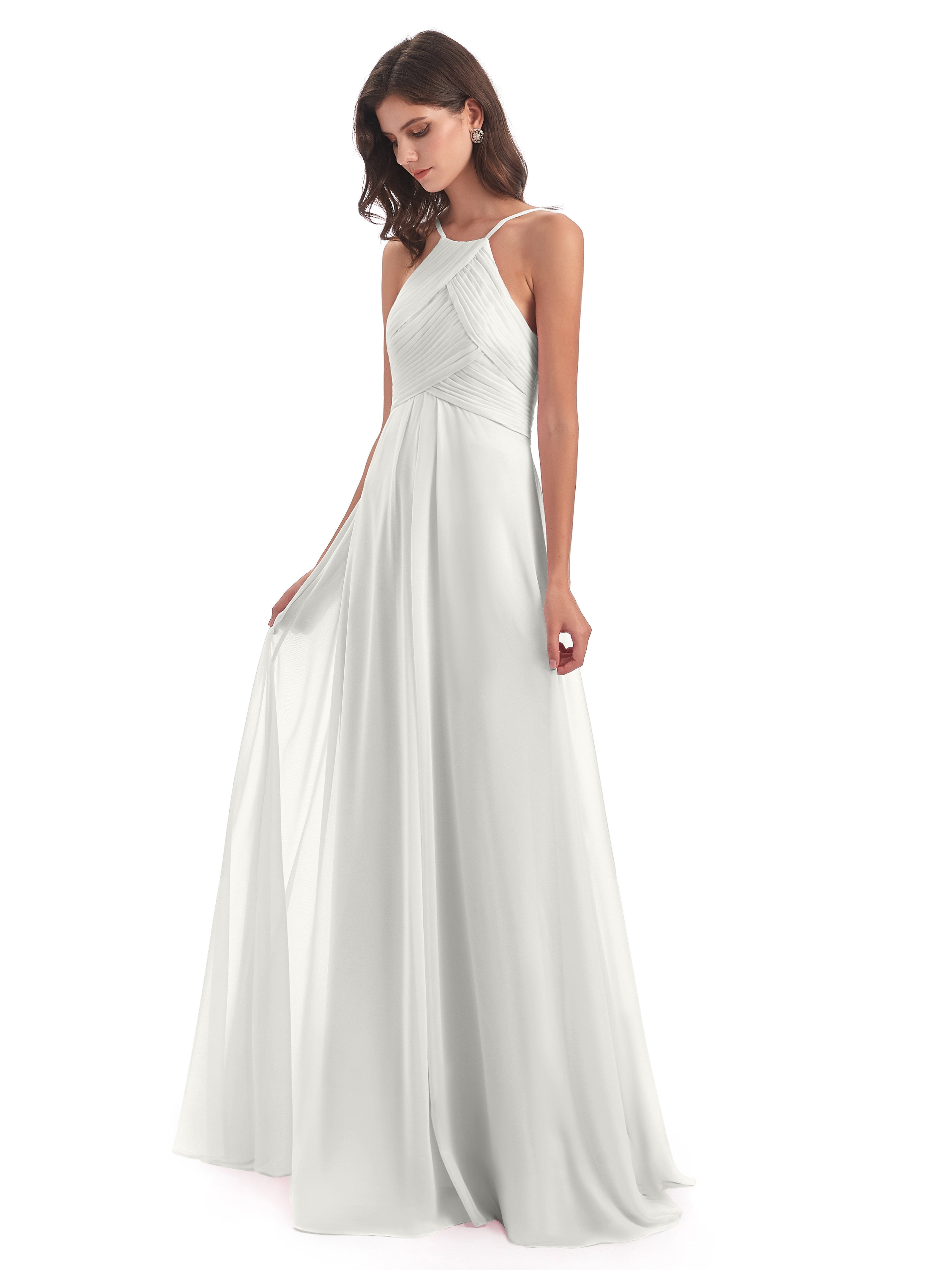 Ivory Colored Bridesmaid Dresses Zipper Back Chiffon Long Bridesmaid D