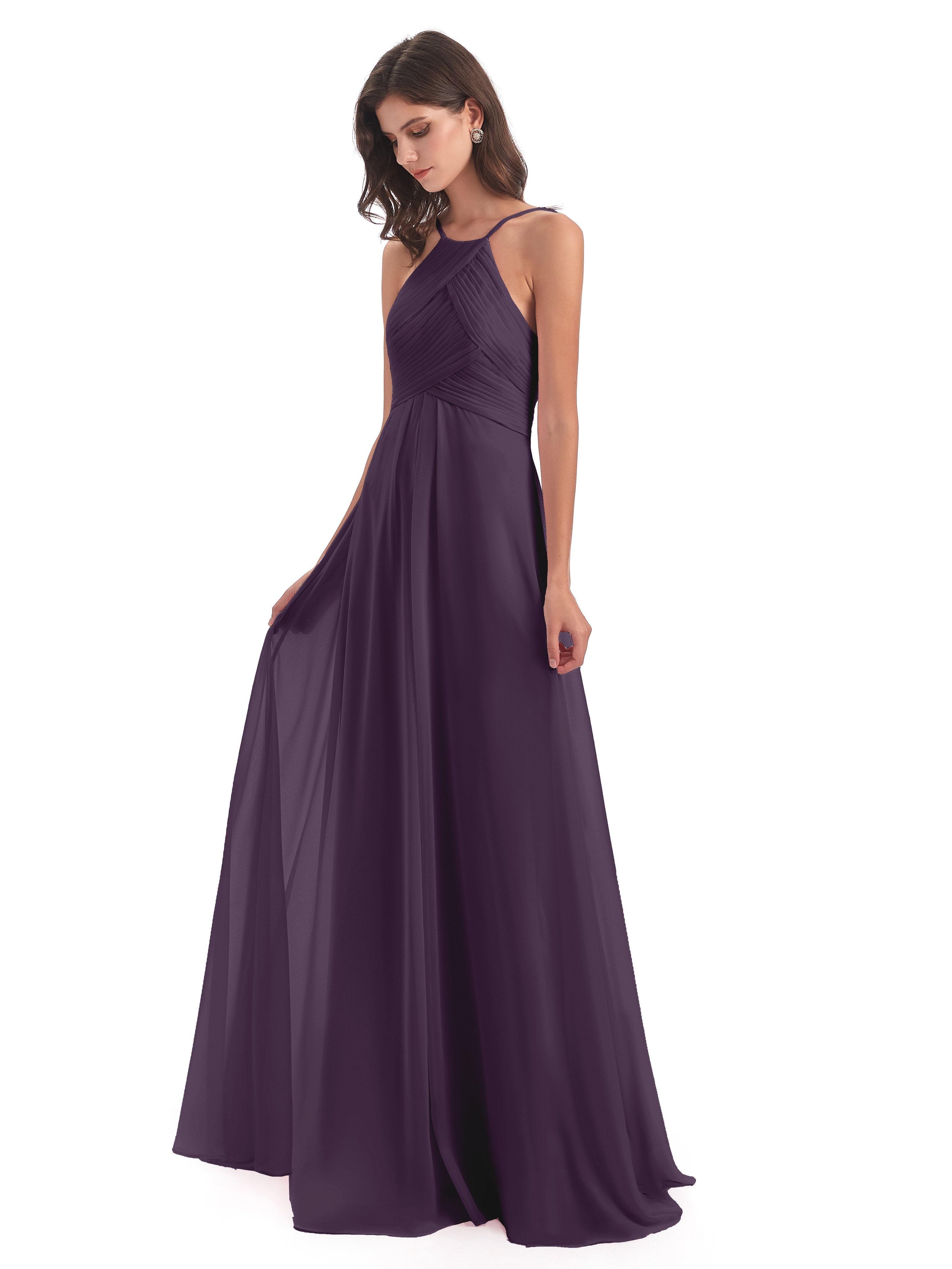 Plum Color Bridesmaid Dress Zipper Back Chiffon Long Bridesmaid Dresse