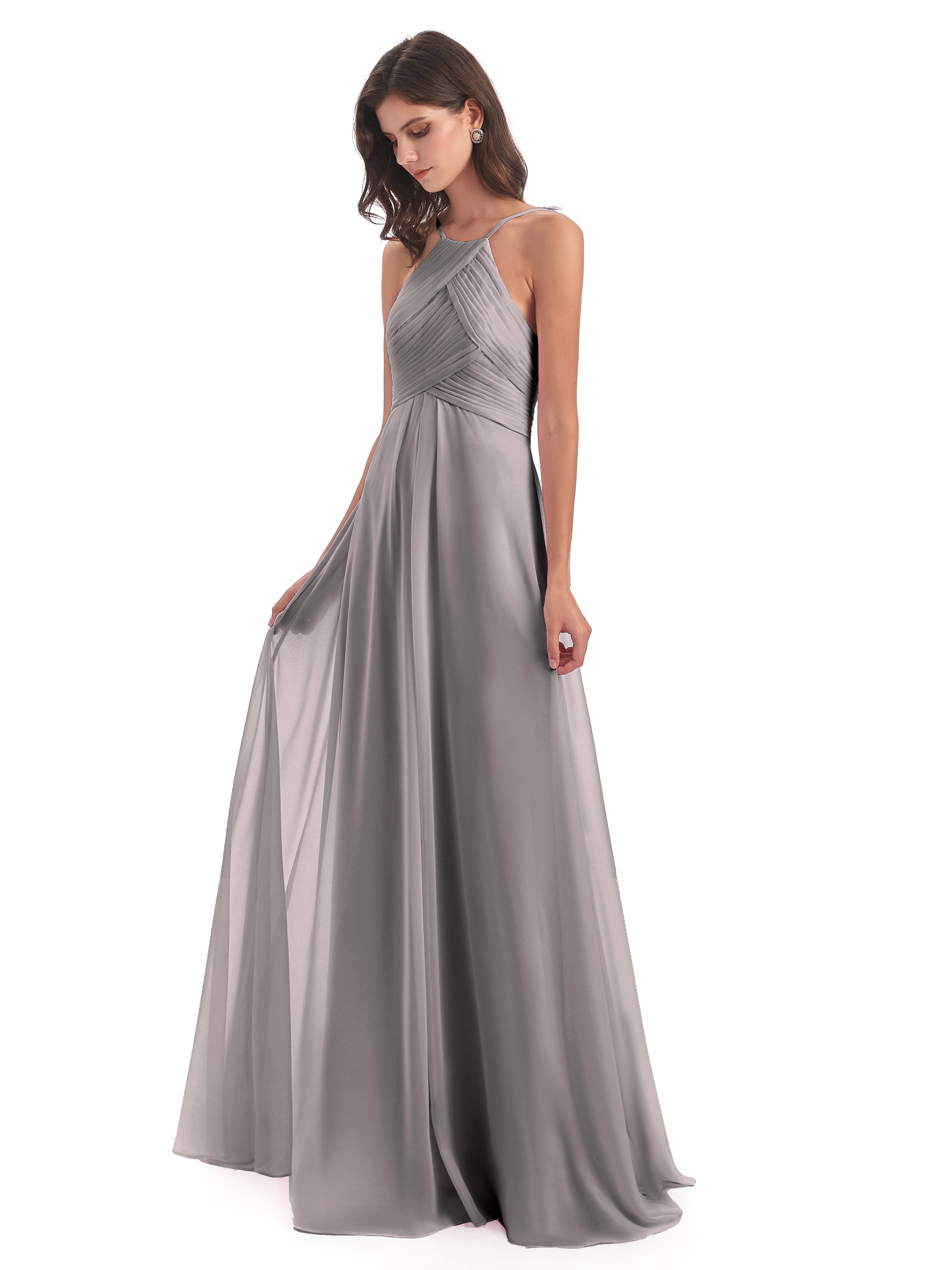 Teal And Silver Bridesmaid Dresses Zipper Back Chiffon Long Bridesmaid