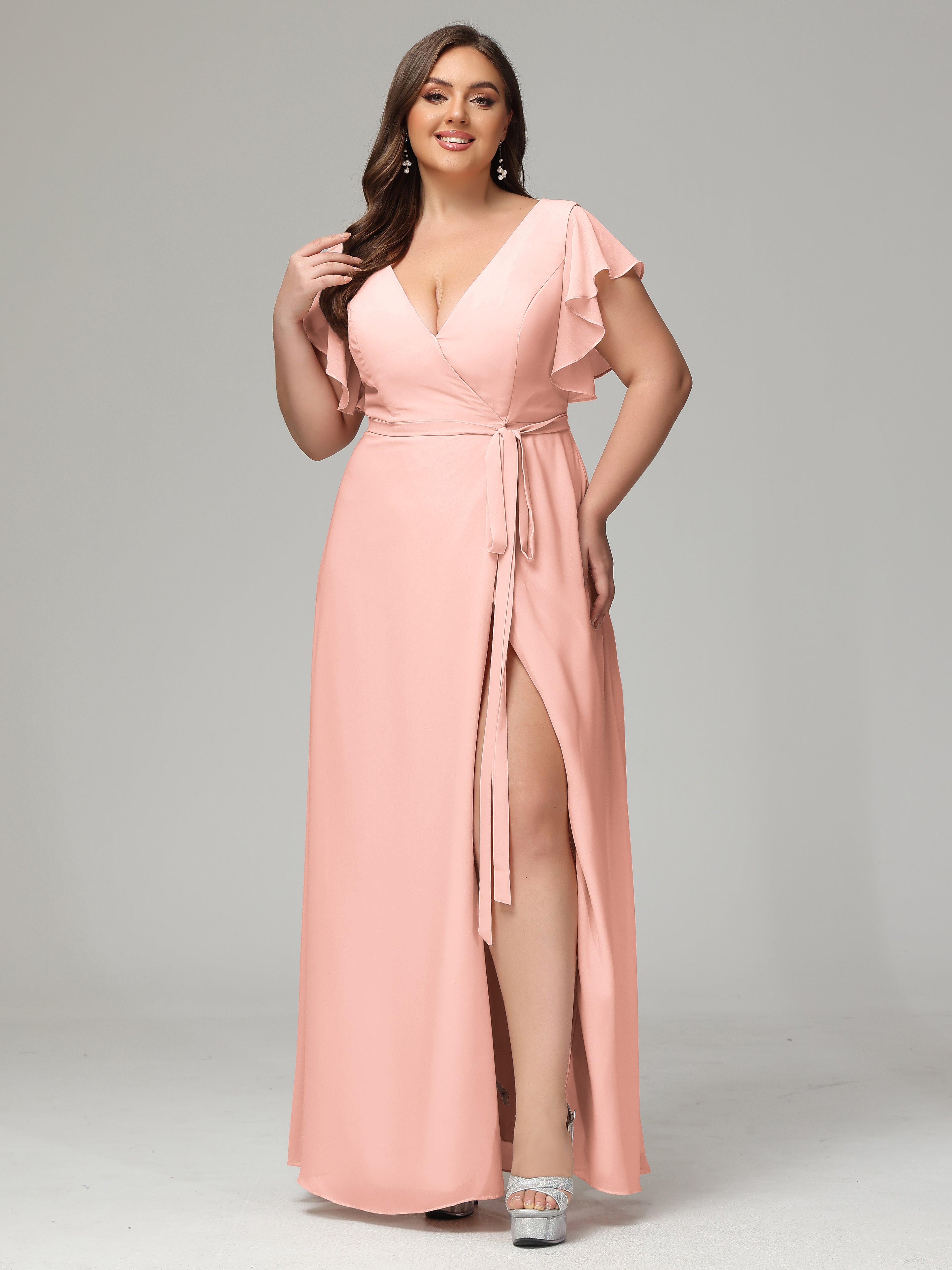 plus size coral bridesmaid dresses Bridesmaids Ruffles Sleeves Chiffon Blue Casual Dress Long Steel Blue convertible dress Hollow to hem 155cm). Size:34 Reg