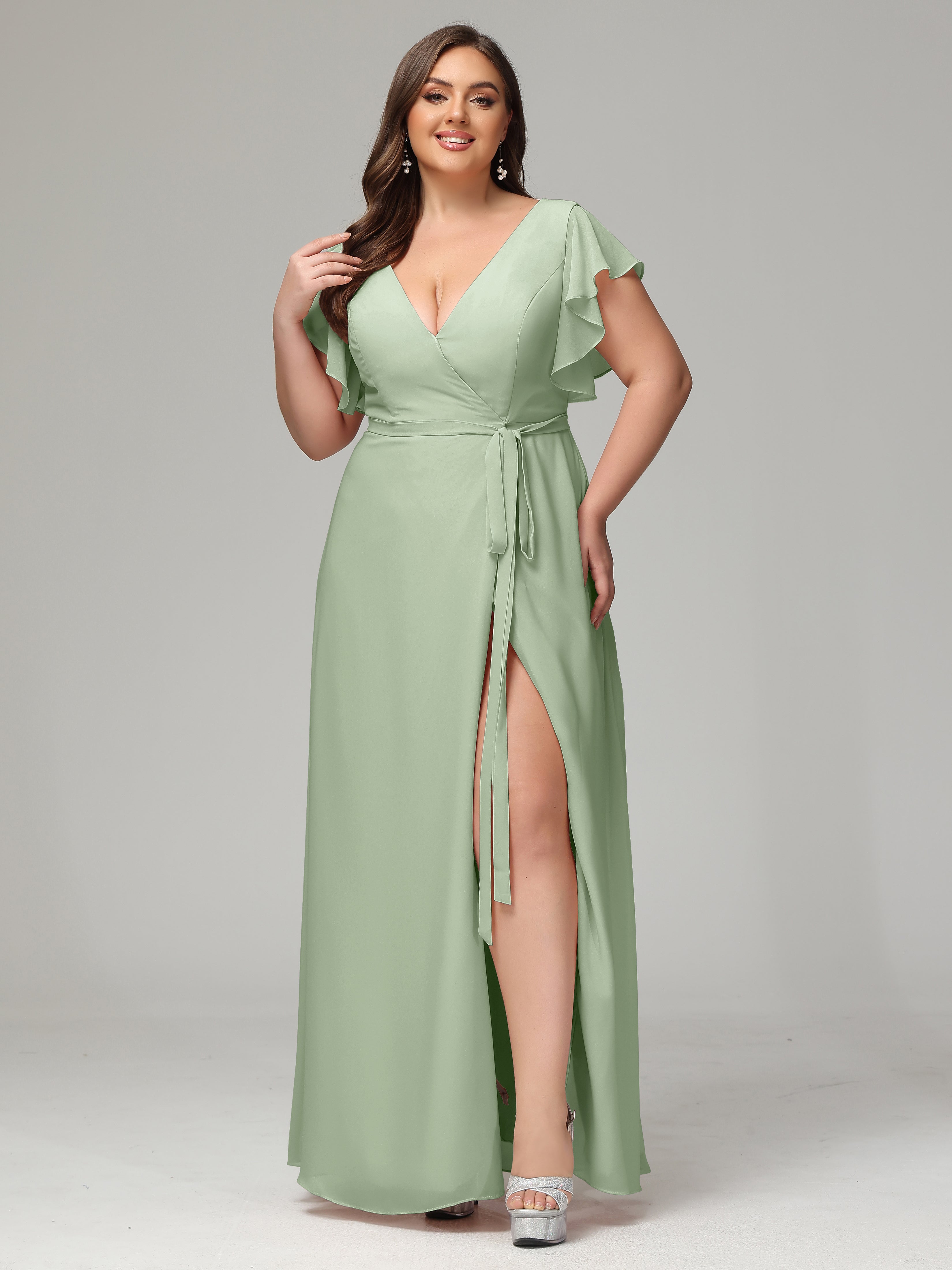 sachin and babi light blue dress Chiffon Dresses Dusty Sage Green Bridesmaid Dresses Ruffles Sleeves Ch