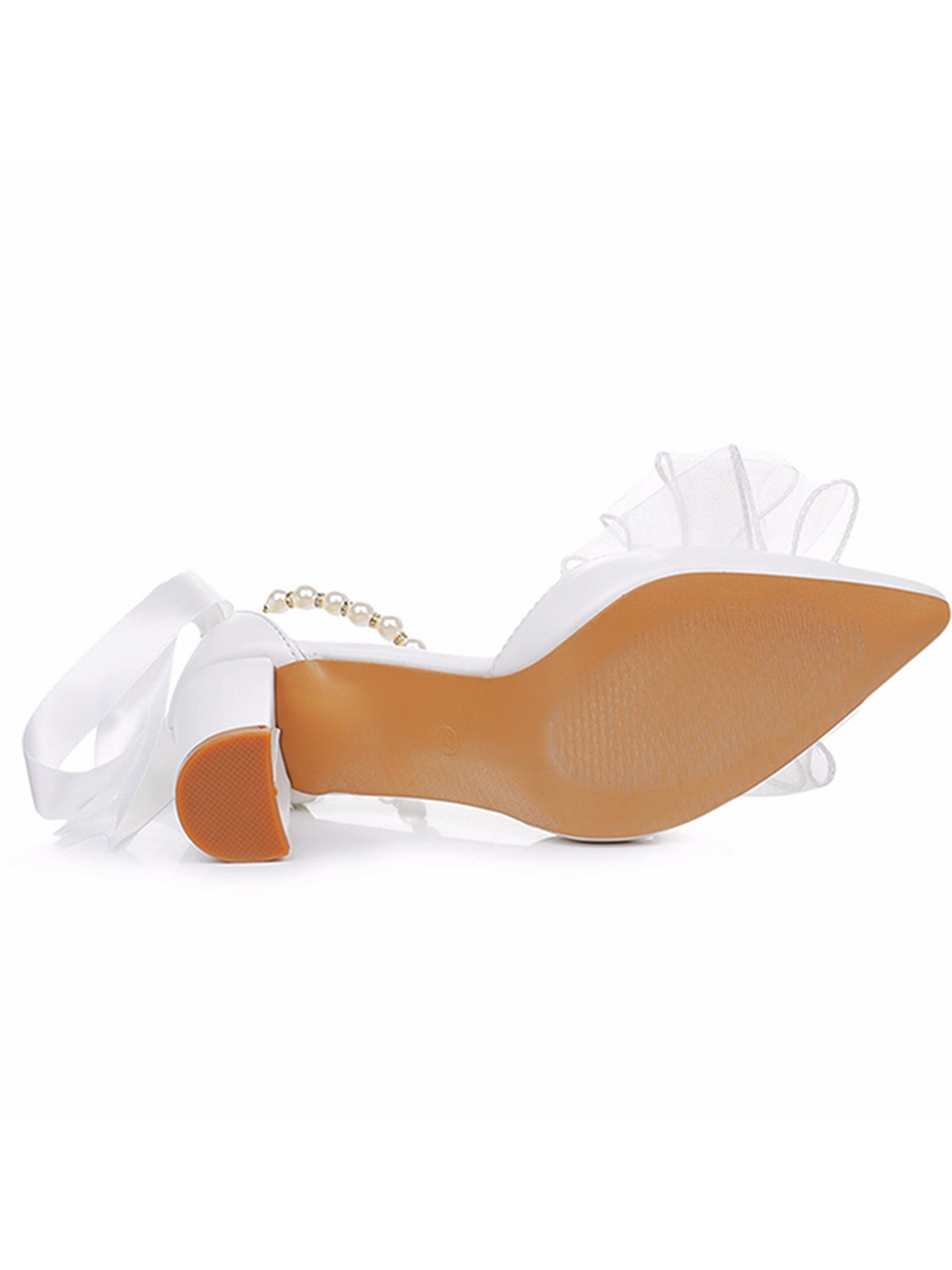 Beaded Flutter Sandals White Bow Wedding Bridal High Heels