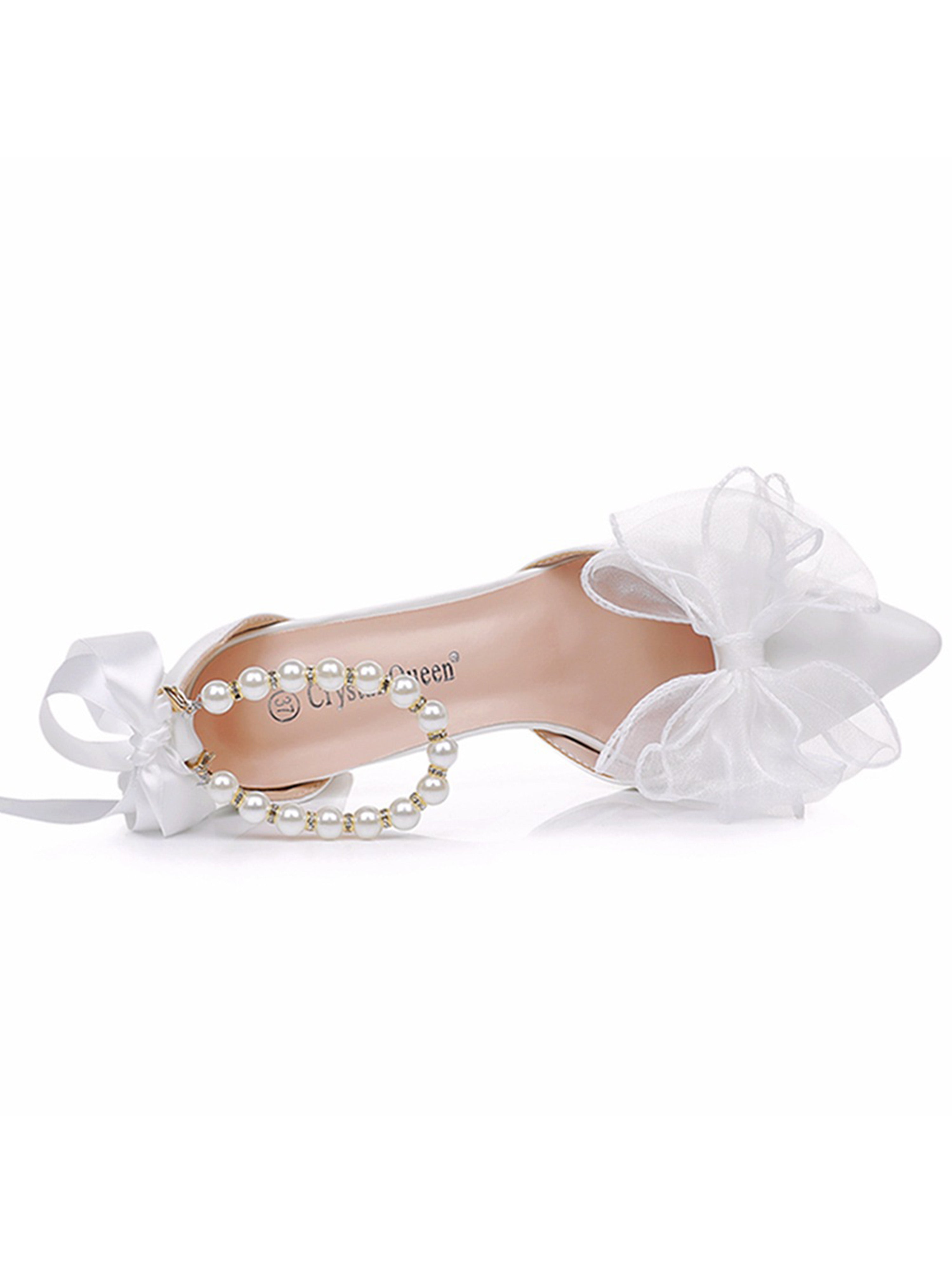 Beaded Flutter Sandals White Bow Wedding Bridal High Heels