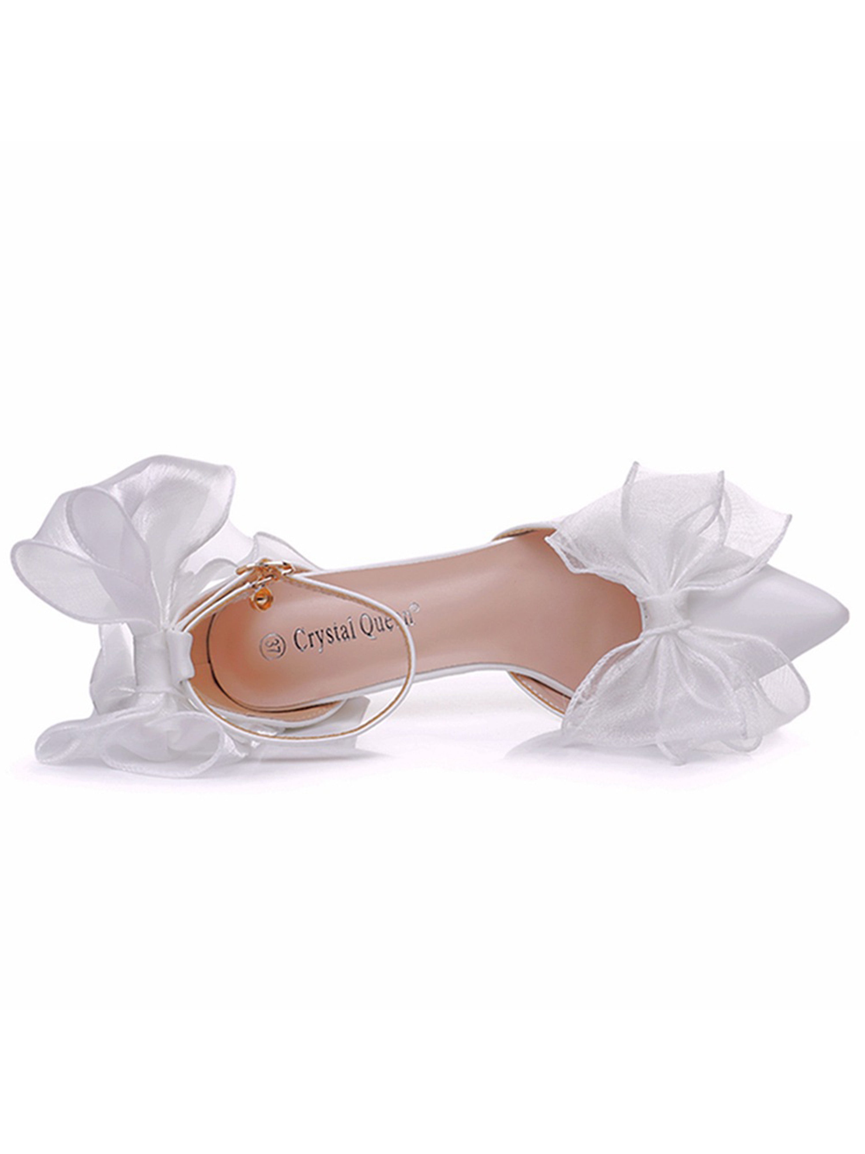 Block Heels White Swallowtail Bow High Heels with Lace