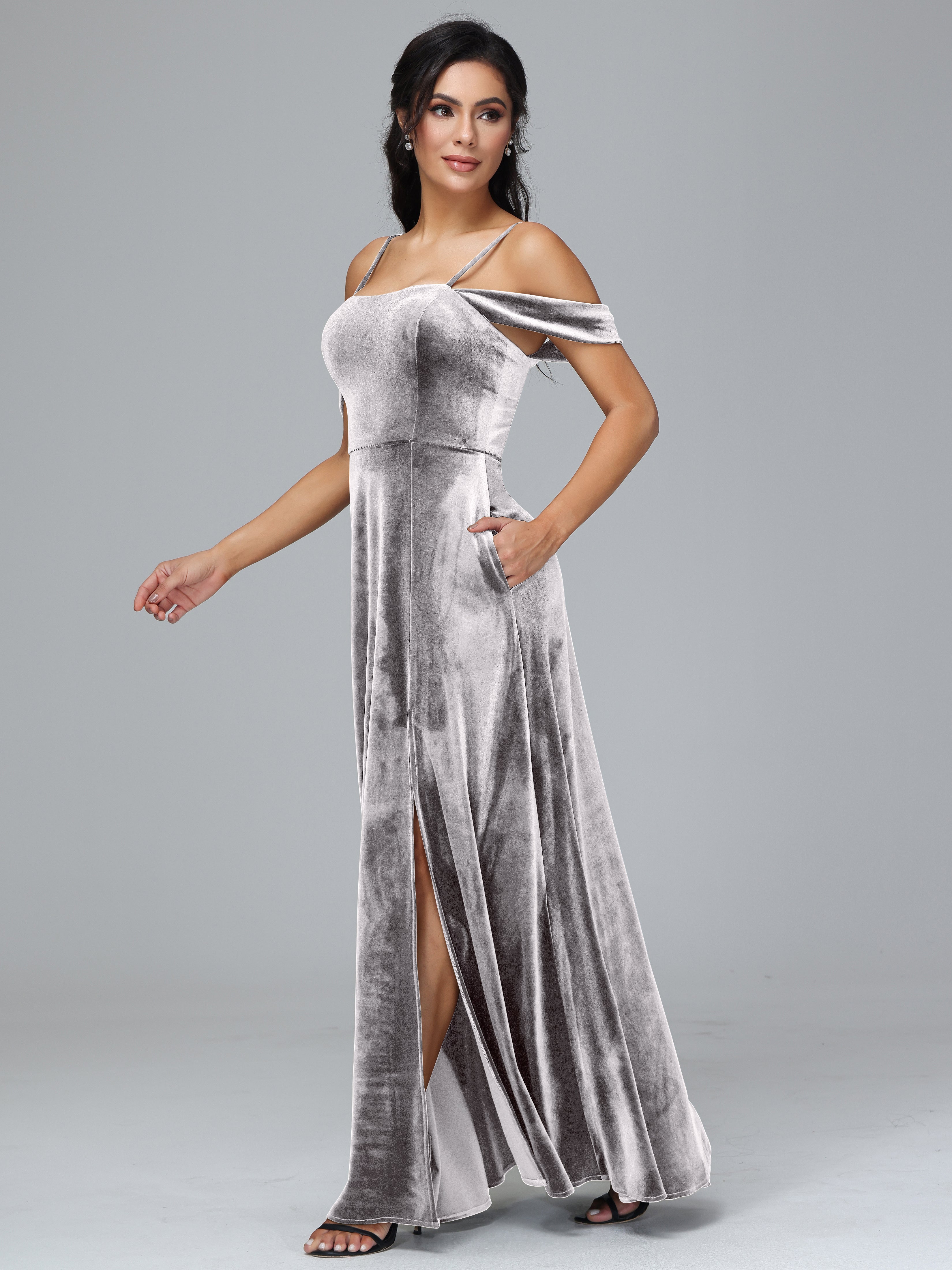 Off Shoulder Long Plus Size Bridesmaid Dresses With Pockets