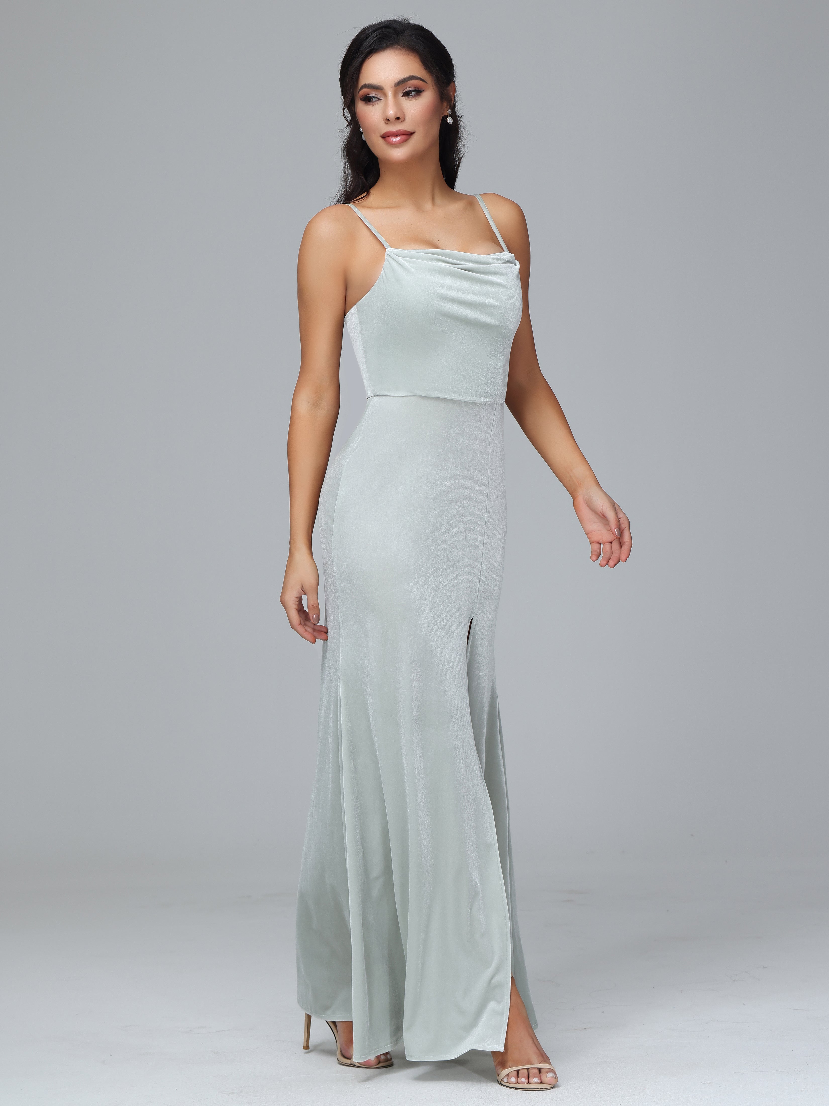 Spaghetti Straps Velvet Bridesmaid Dresses With Split