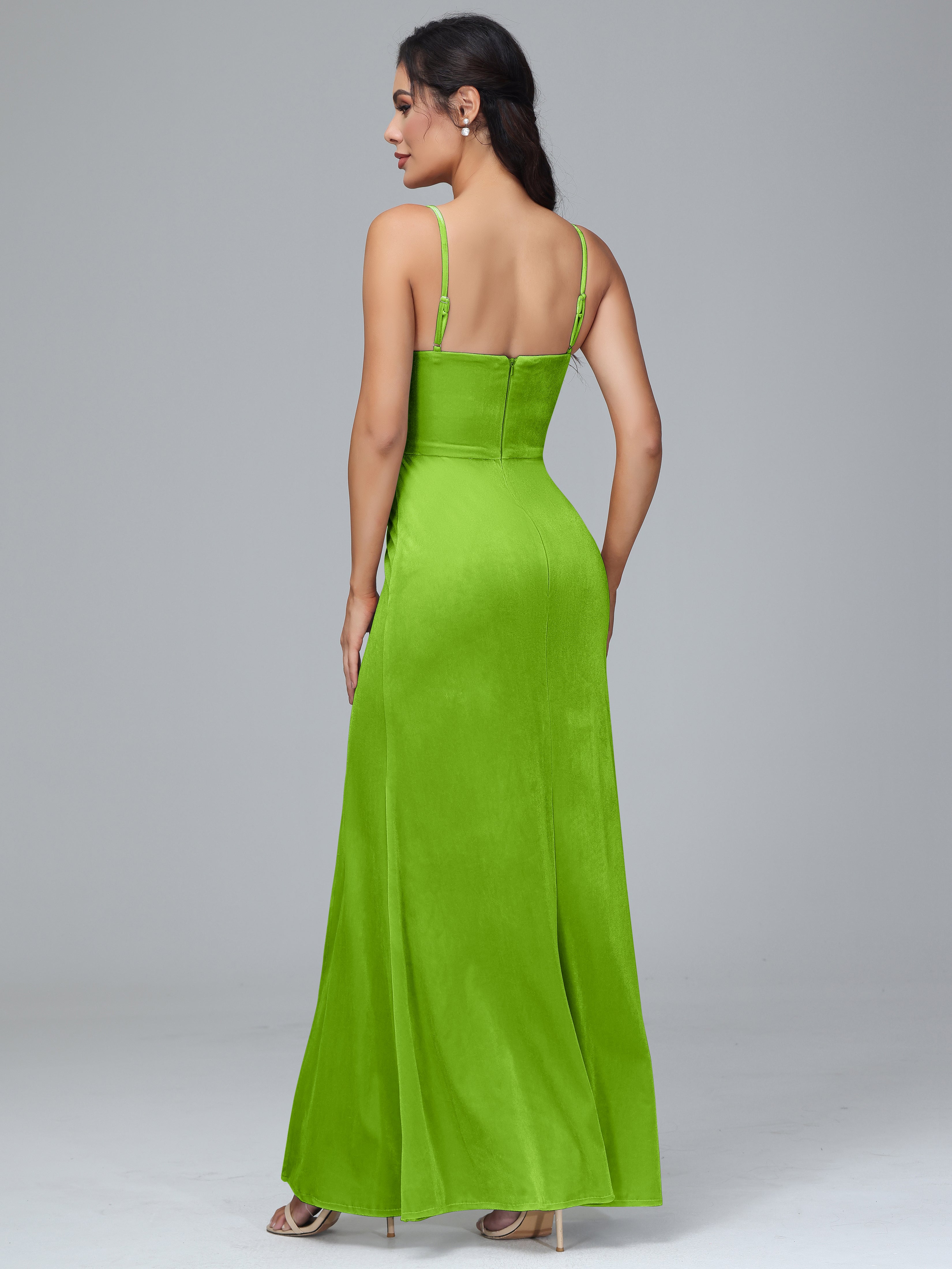 Spaghetti Straps Velvet Bridesmaid Dresses With Split