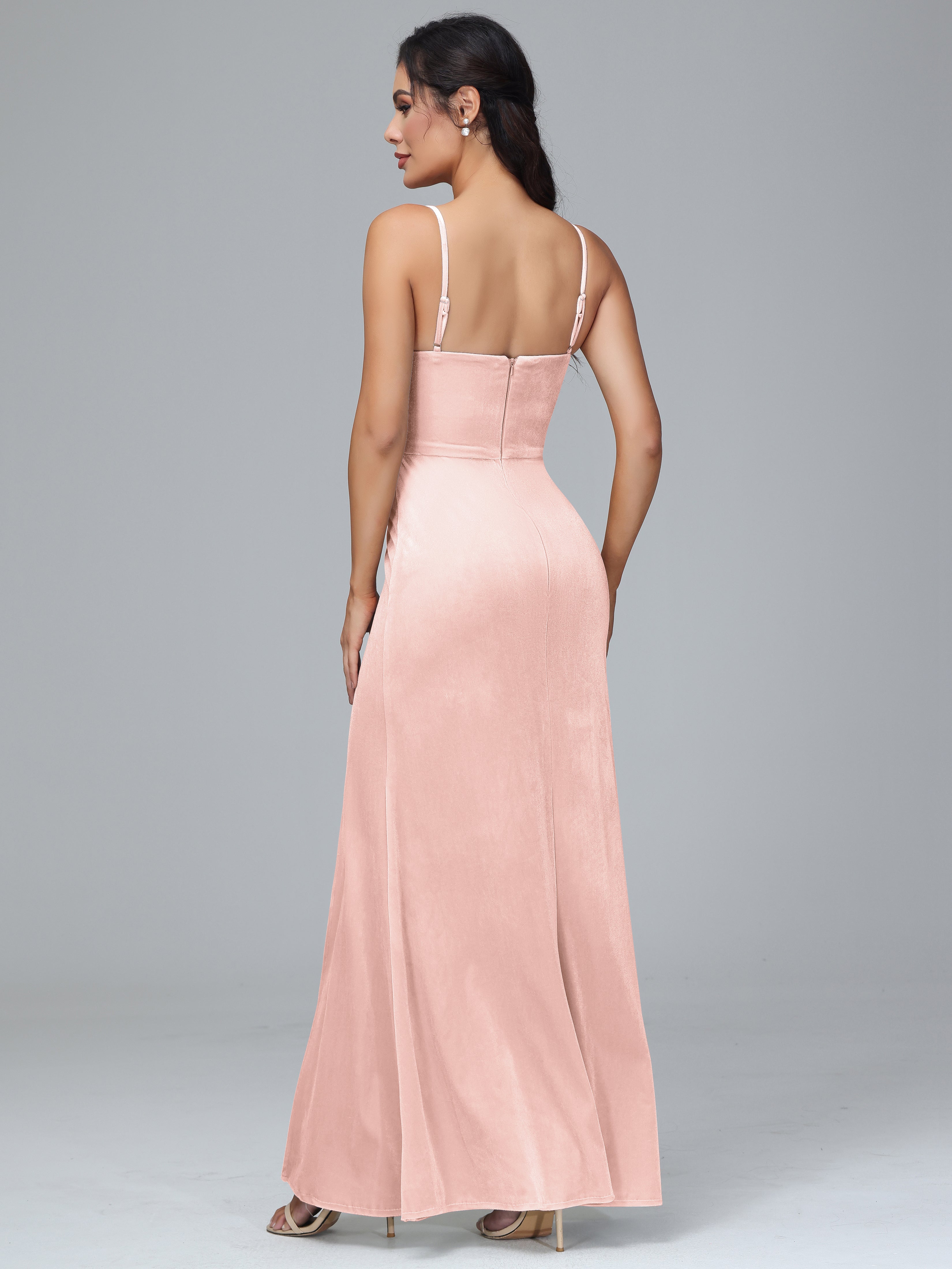 Spaghetti Straps Velvet Bridesmaid Dresses With Split