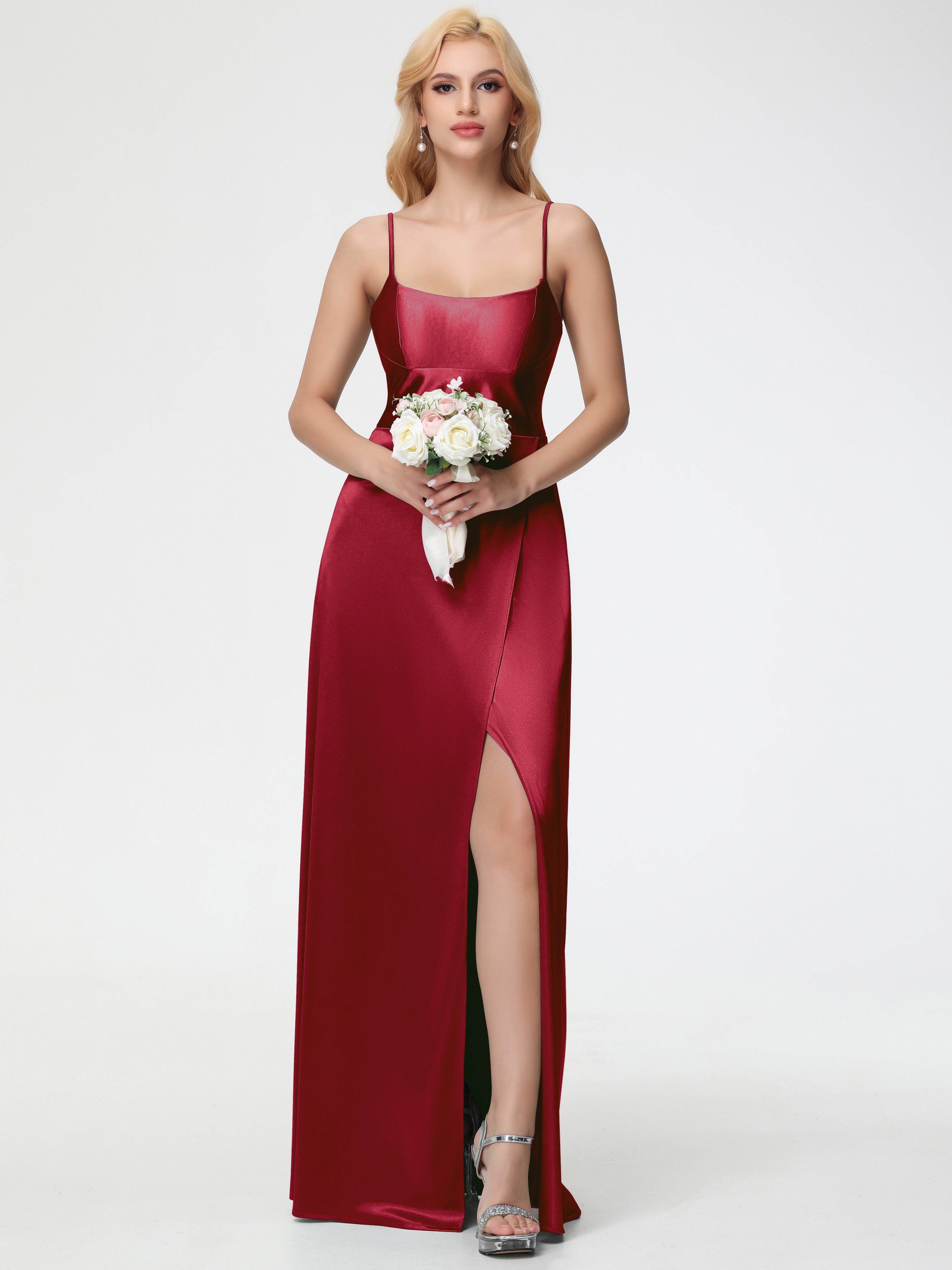Bridesmaids Burgundy Dresses Trumpet/Mermaid Square Neckline Sleeveles