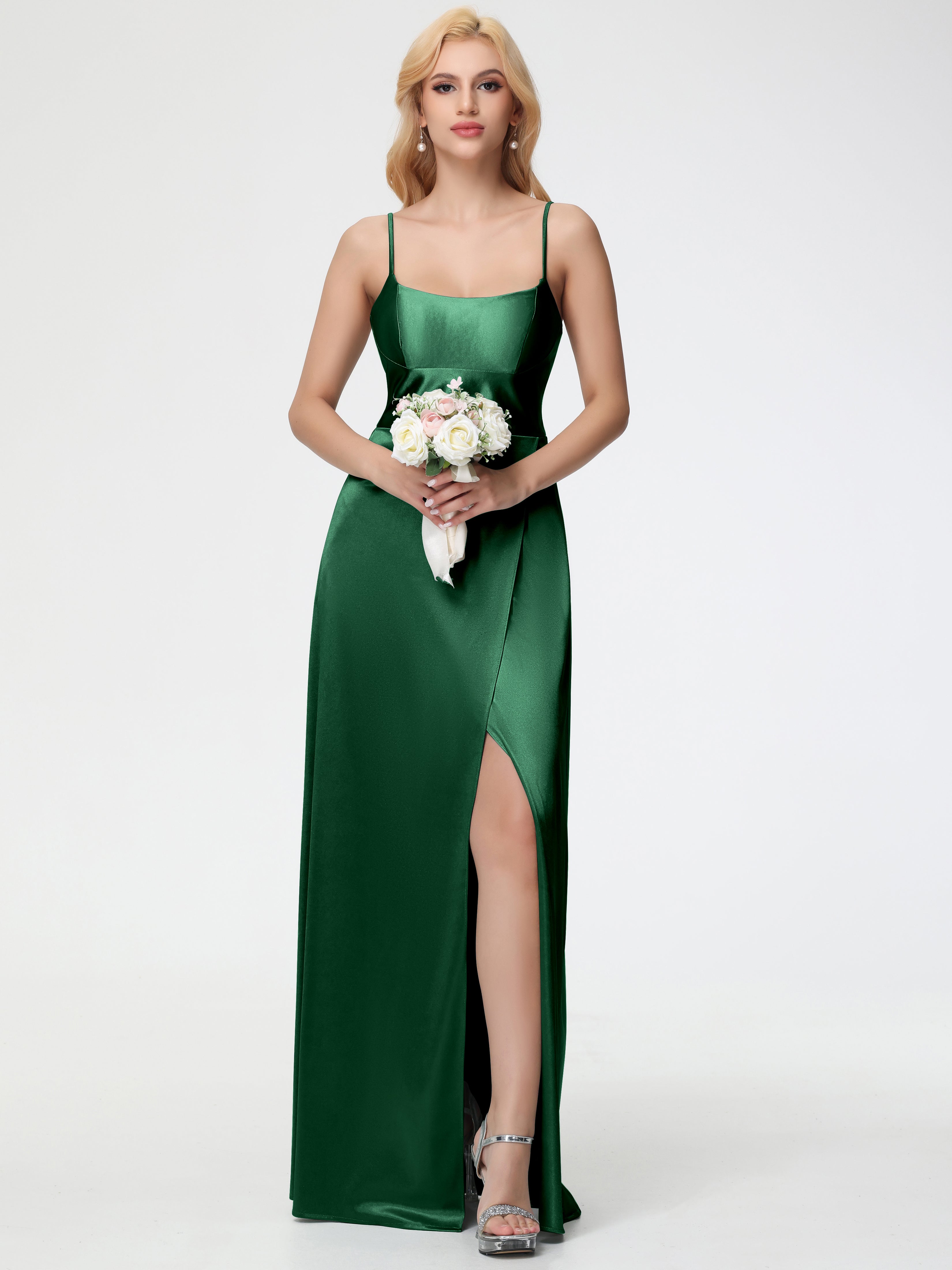 Satin Dark Green Bridesmaid Dresses Trumpet/Mermaid Square Neckline Sl Satin Dark Green Bridesmaid Dresses Trumpet/Mermaid Square Neckline Sl