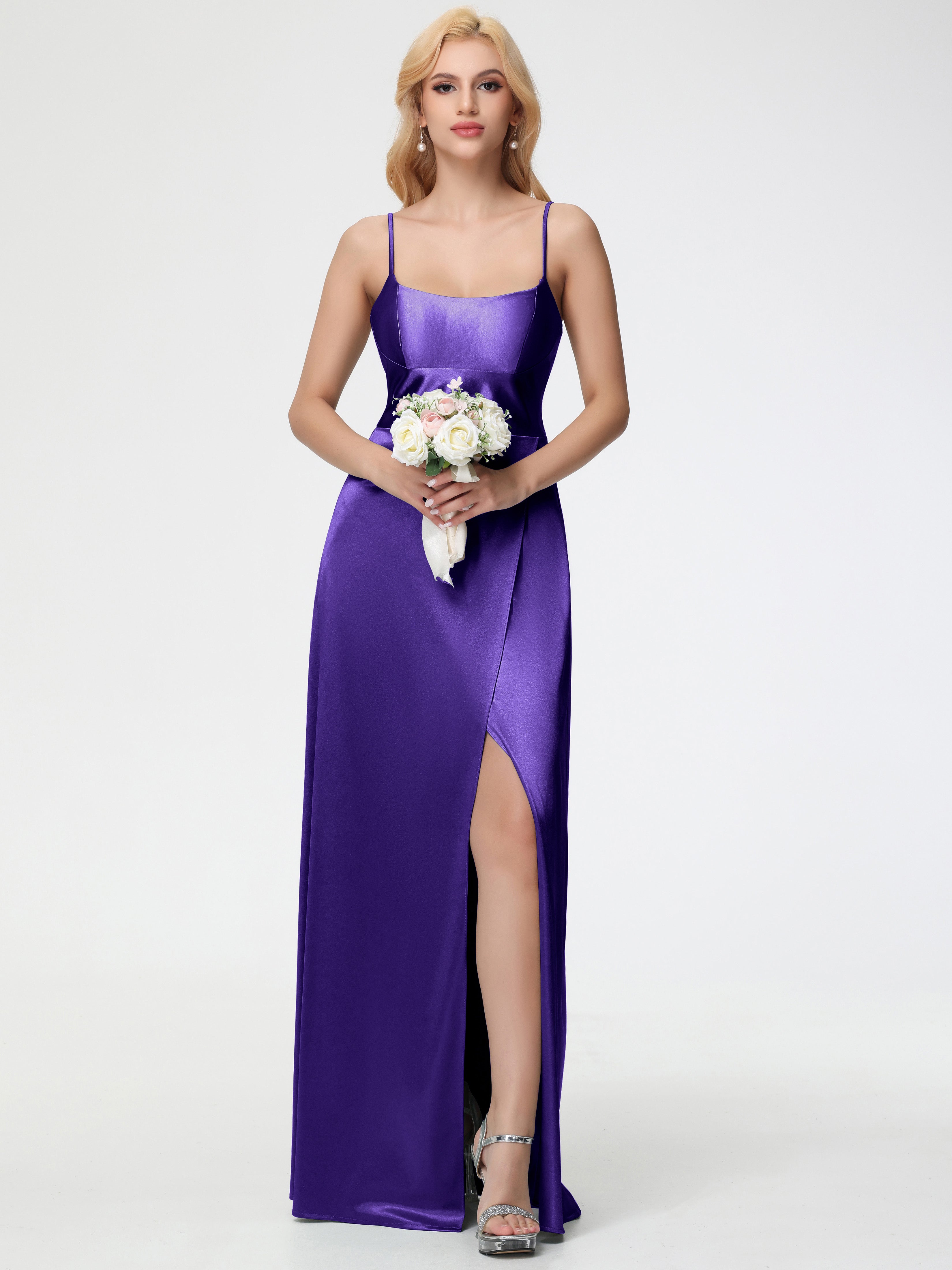 Regency Purple Bridesmaid Dress Trumpet/Mermaid Square Neckline Sleeve