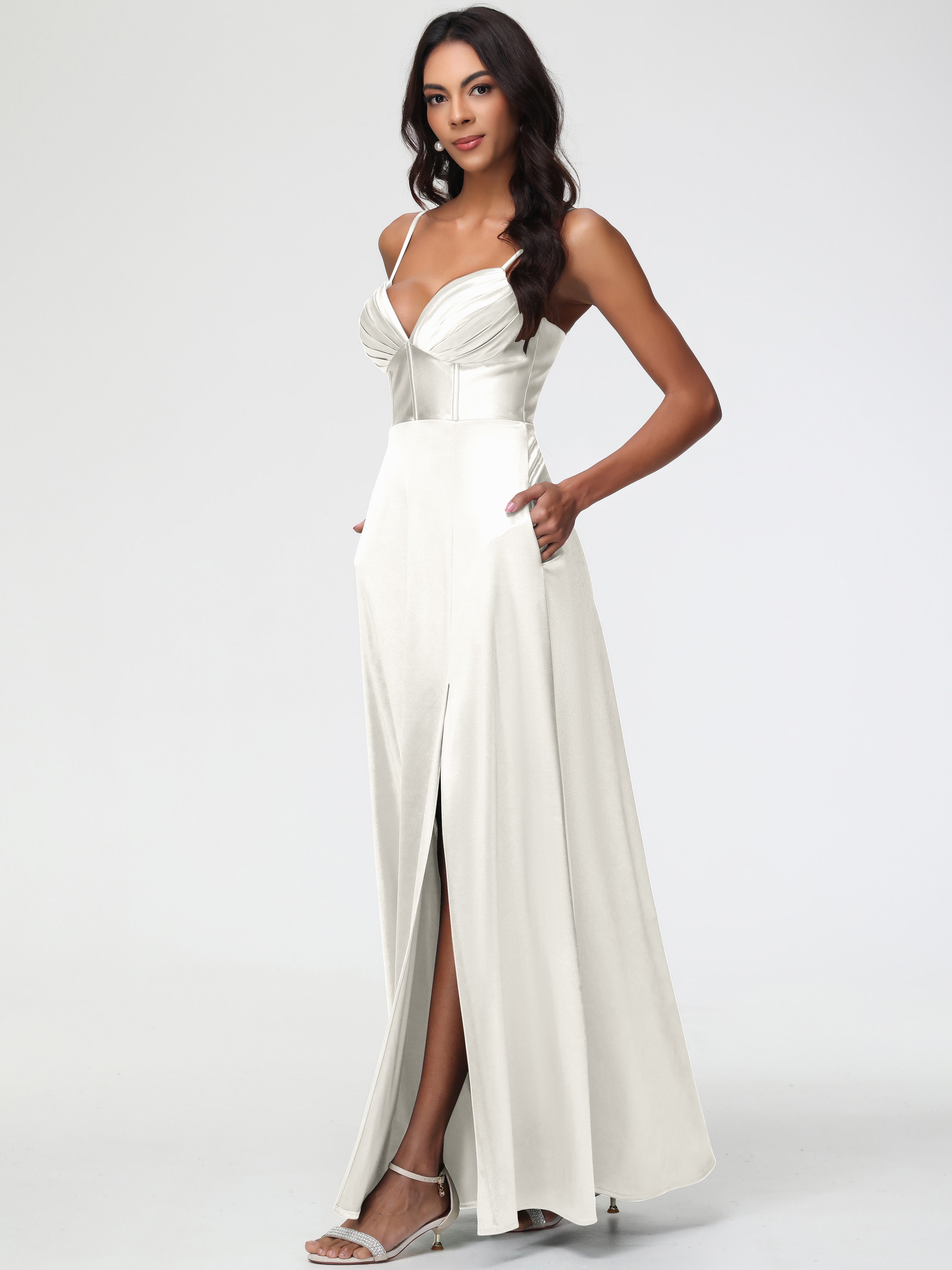 Prom Dresses Ivory UK Simple Spaghetti Straps Elegant V-Neck Floor Len Prom Dresses Ivory UK Simple Spaghetti Straps Elegant V-Neck Floor Len