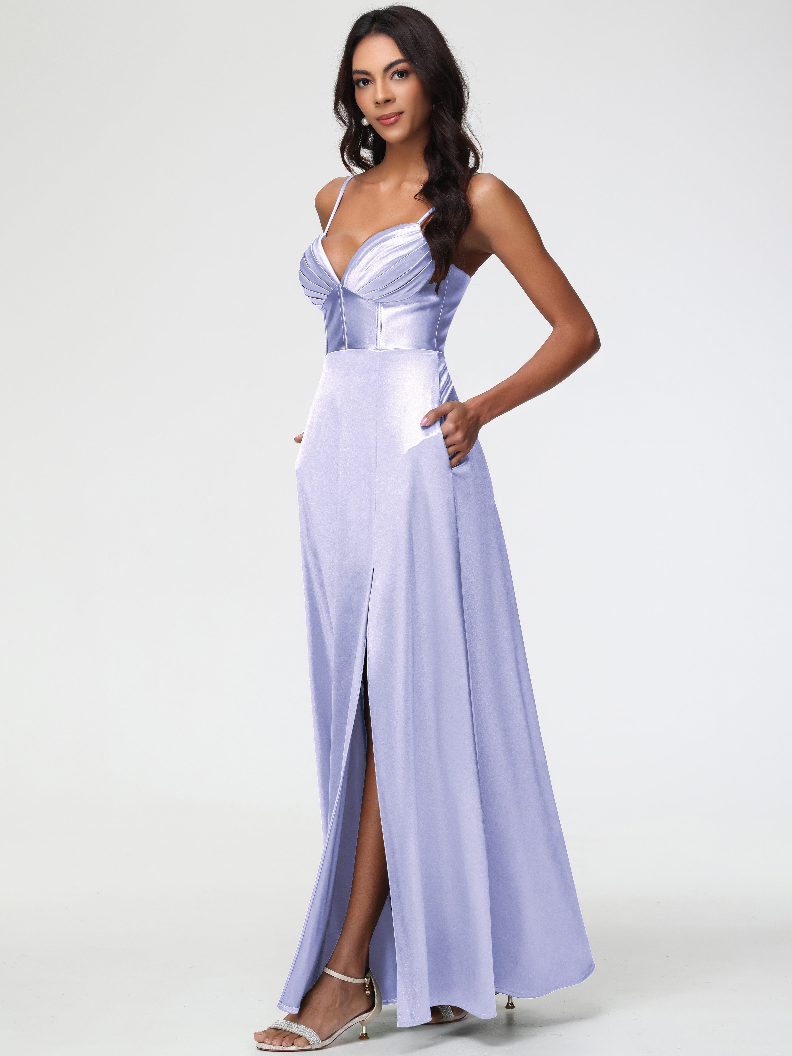 women's dress lavender Women Square Neck Frill Hem Maxi S / Lavender it offers a refined and timeless look THML Lavender Textured Ruffle Neck