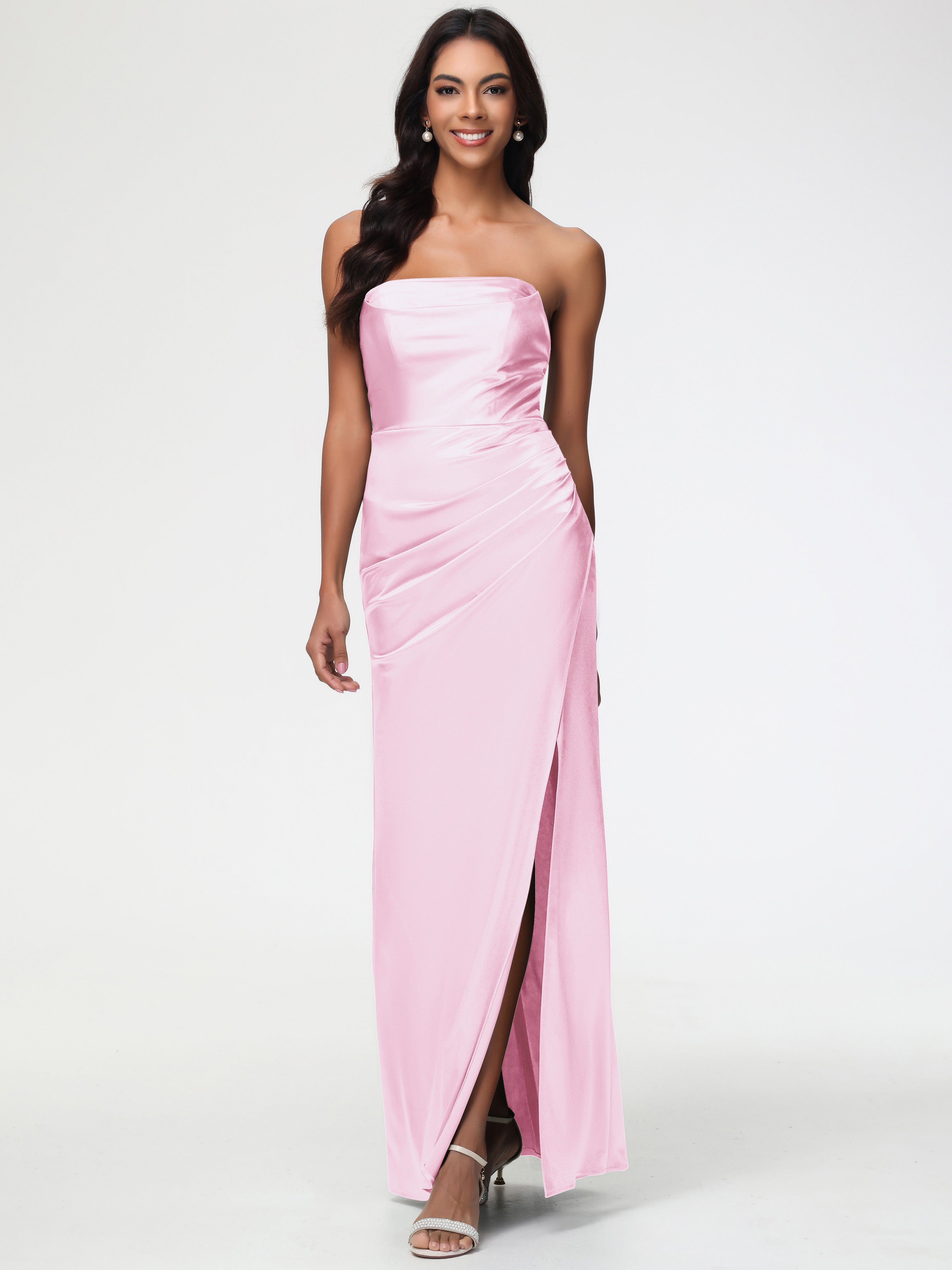 Blushing Pink Color Bridesmaid Dresses Strapless Sheath/Column Pleats