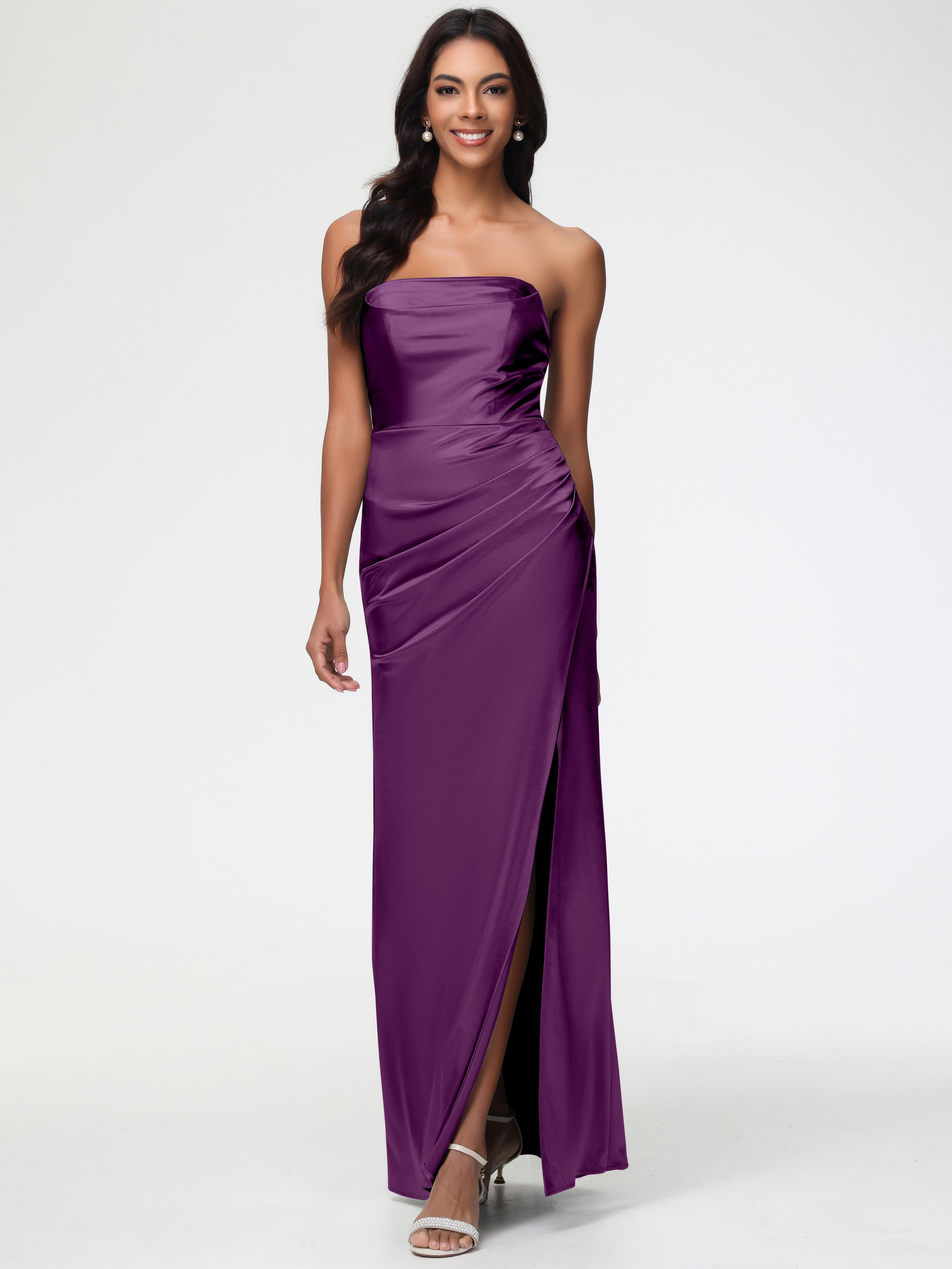 Grape Colour Prom Dresses Strapless Sheath/Column Pleats Stretch Satin Grape Colour Prom Dresses Strapless Sheath/Column Pleats Stretch Satin