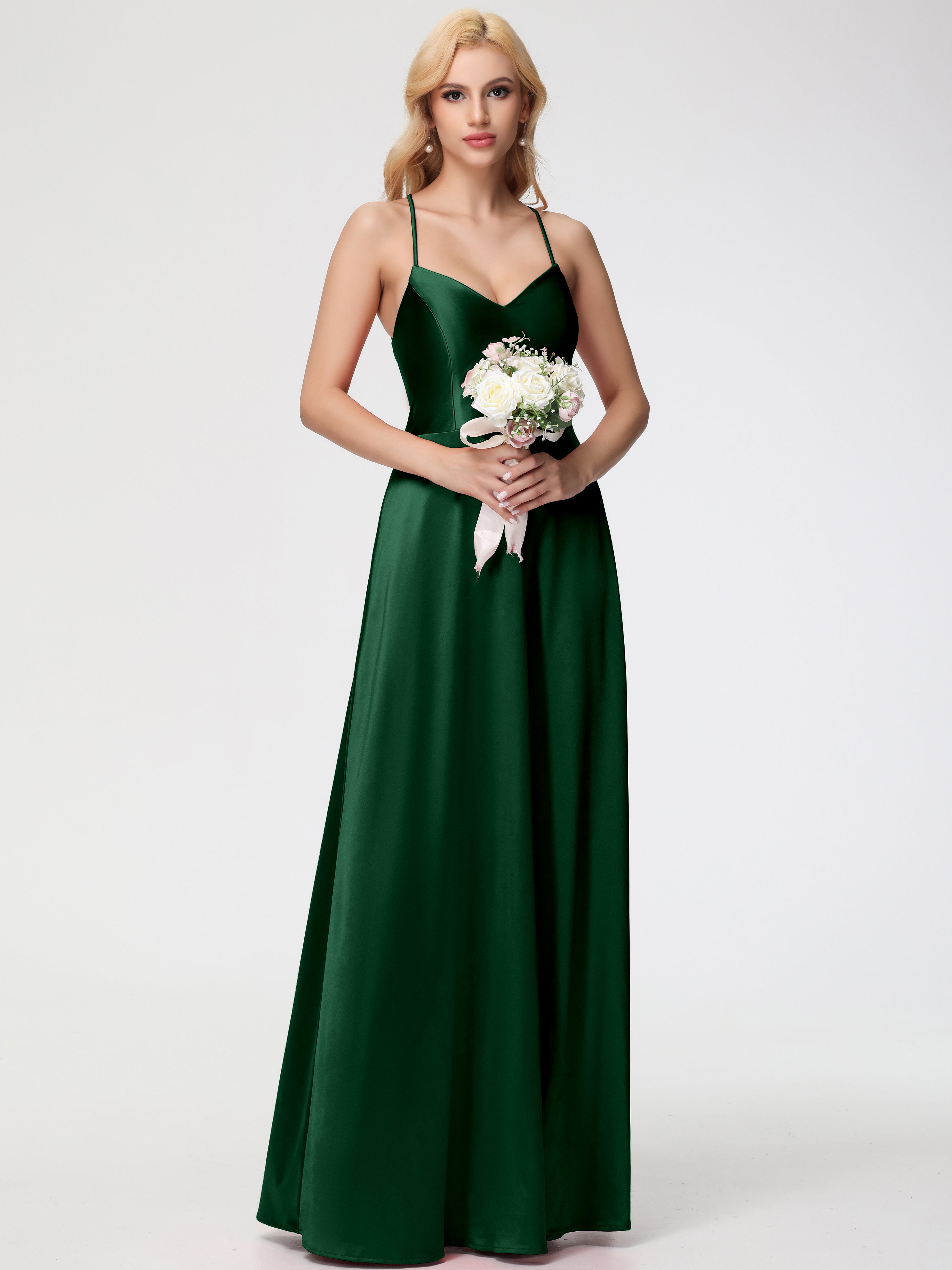 Women'S Dark Green Bridesmaid Dresses Spaghetti Straps Pleats Criss-Cr Women'S Dark Green Bridesmaid Dresses Spaghetti Straps Pleats Criss-Cr