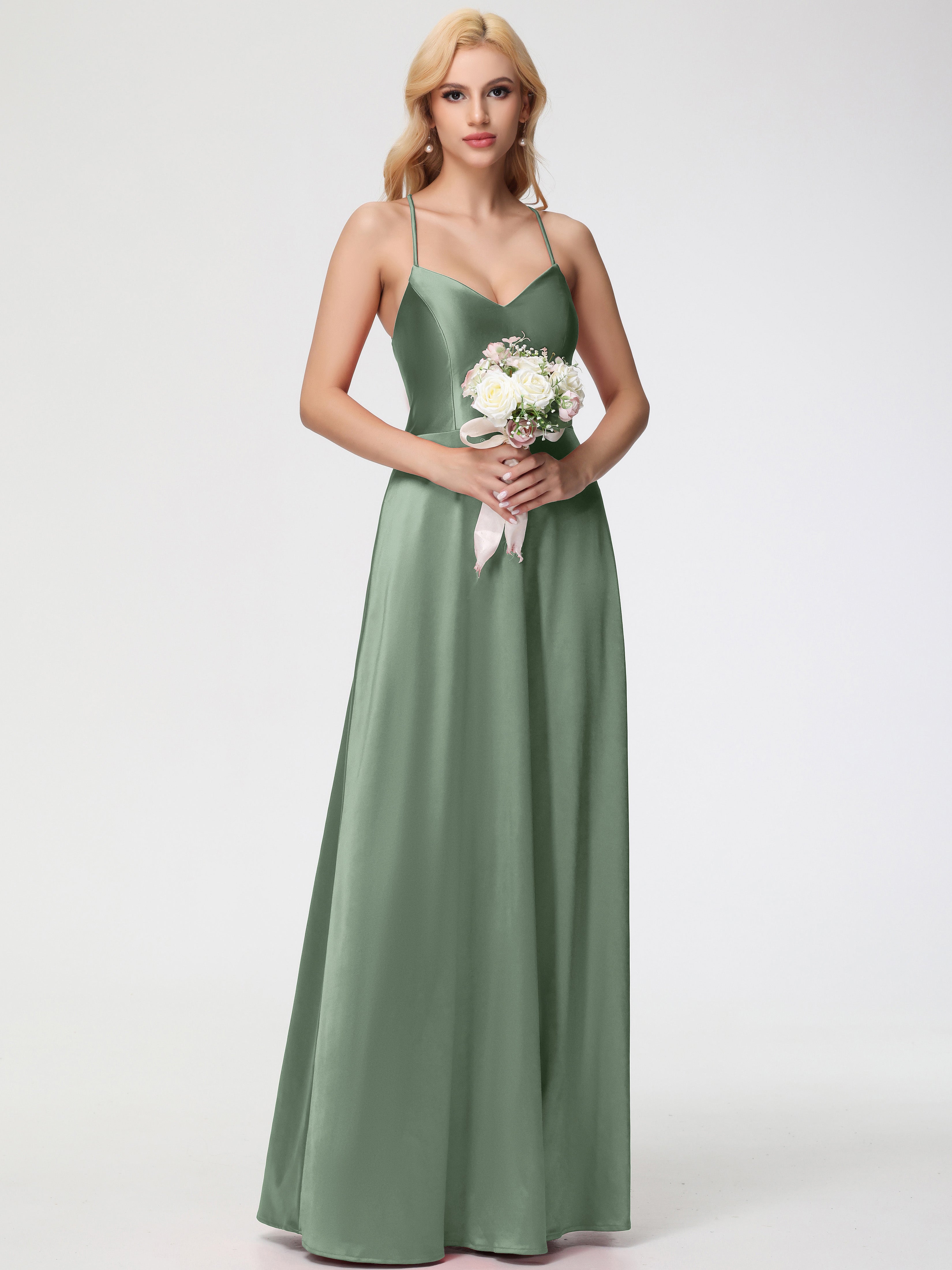 Dusty Sage Green Bridesmaid Dresses Uk Spaghetti Straps Pleats Criss-C Dusty Sage Green Bridesmaid Dresses Uk Spaghetti Straps Pleats Criss-C