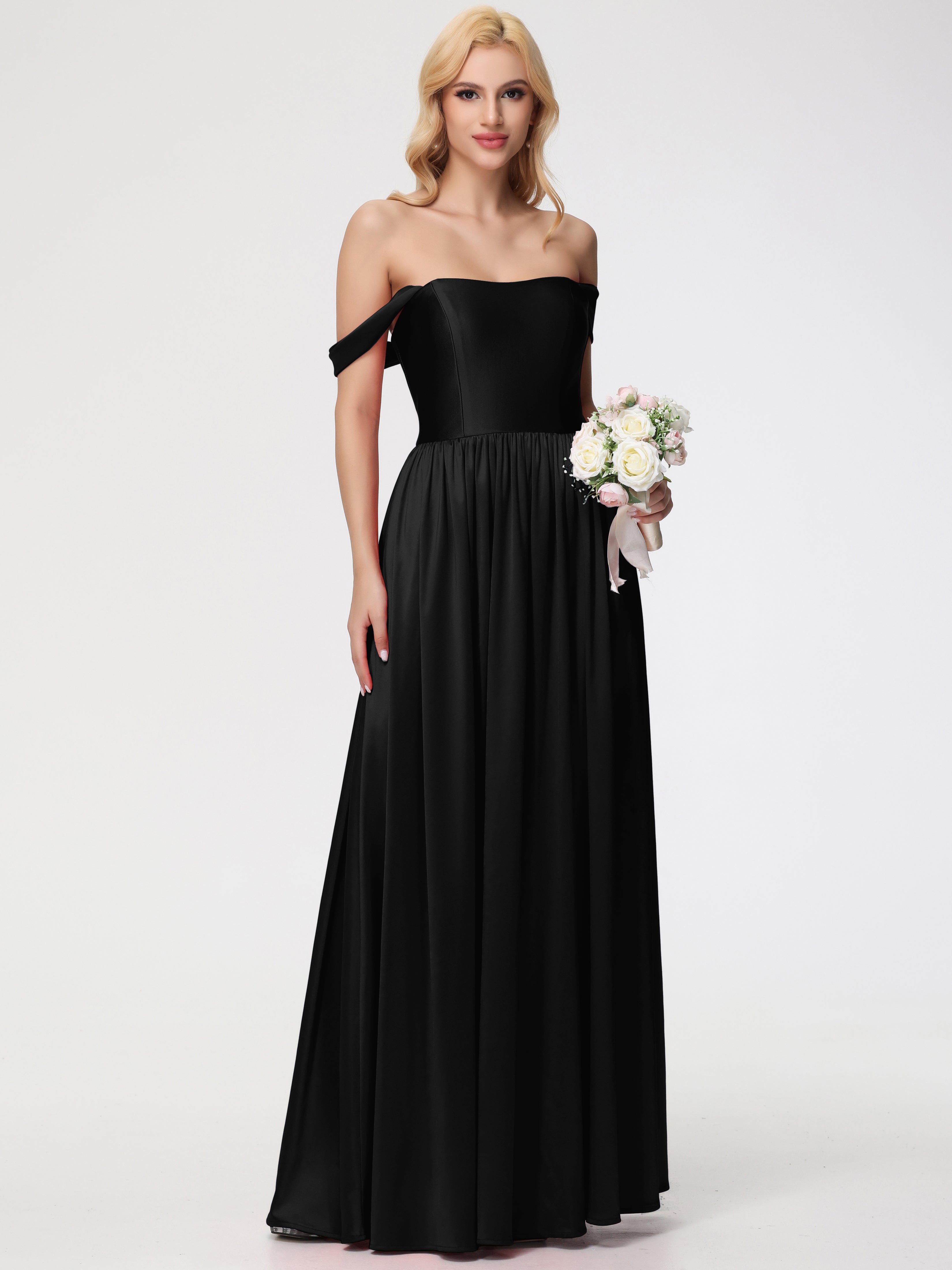 Black Wedding Dress With Bridesmaids Off The Shoulder A-Line Strapless