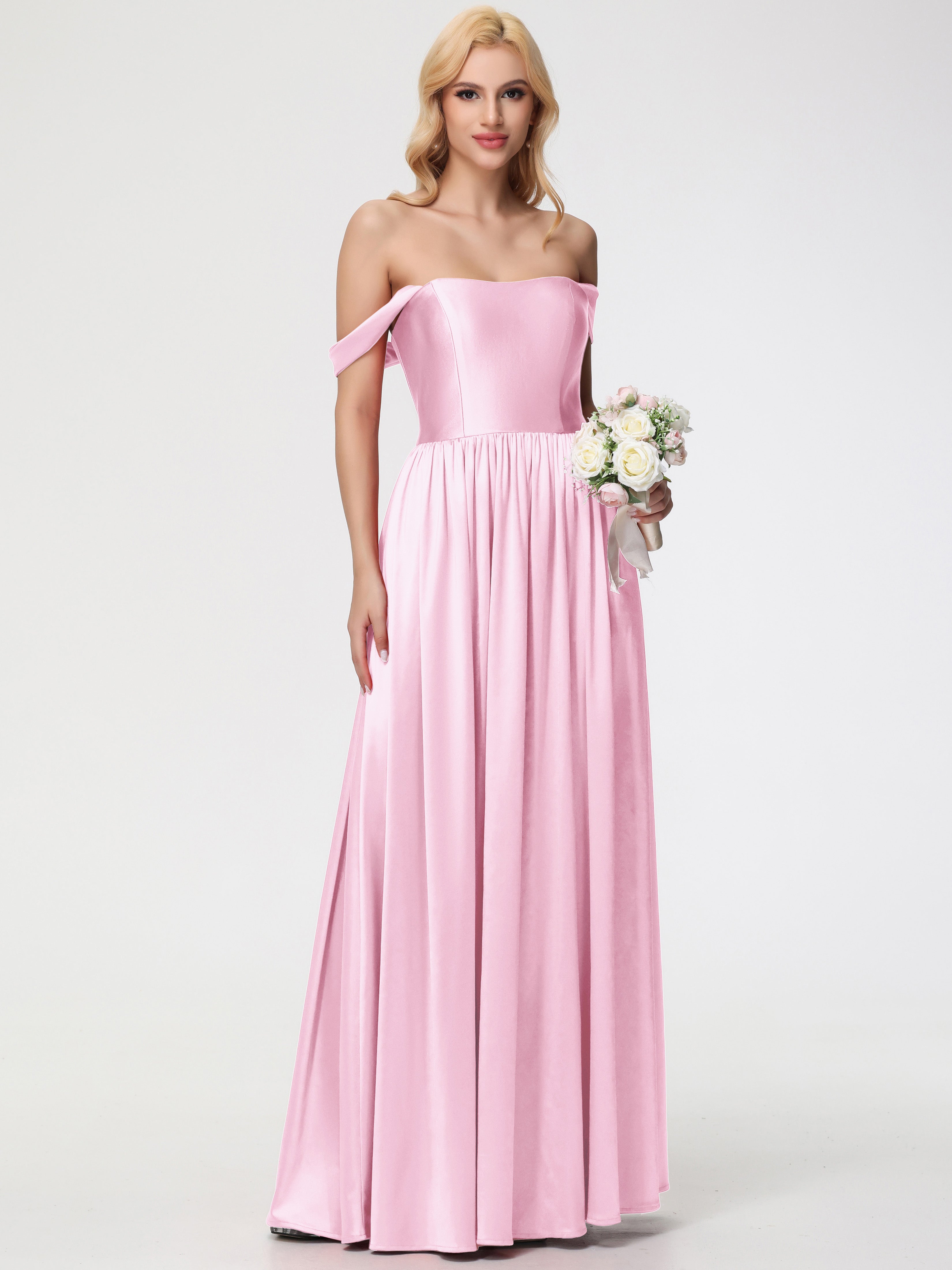 Blushing Pink Bridesmaid Dress Off The Shoulder A-Line Strapless Long