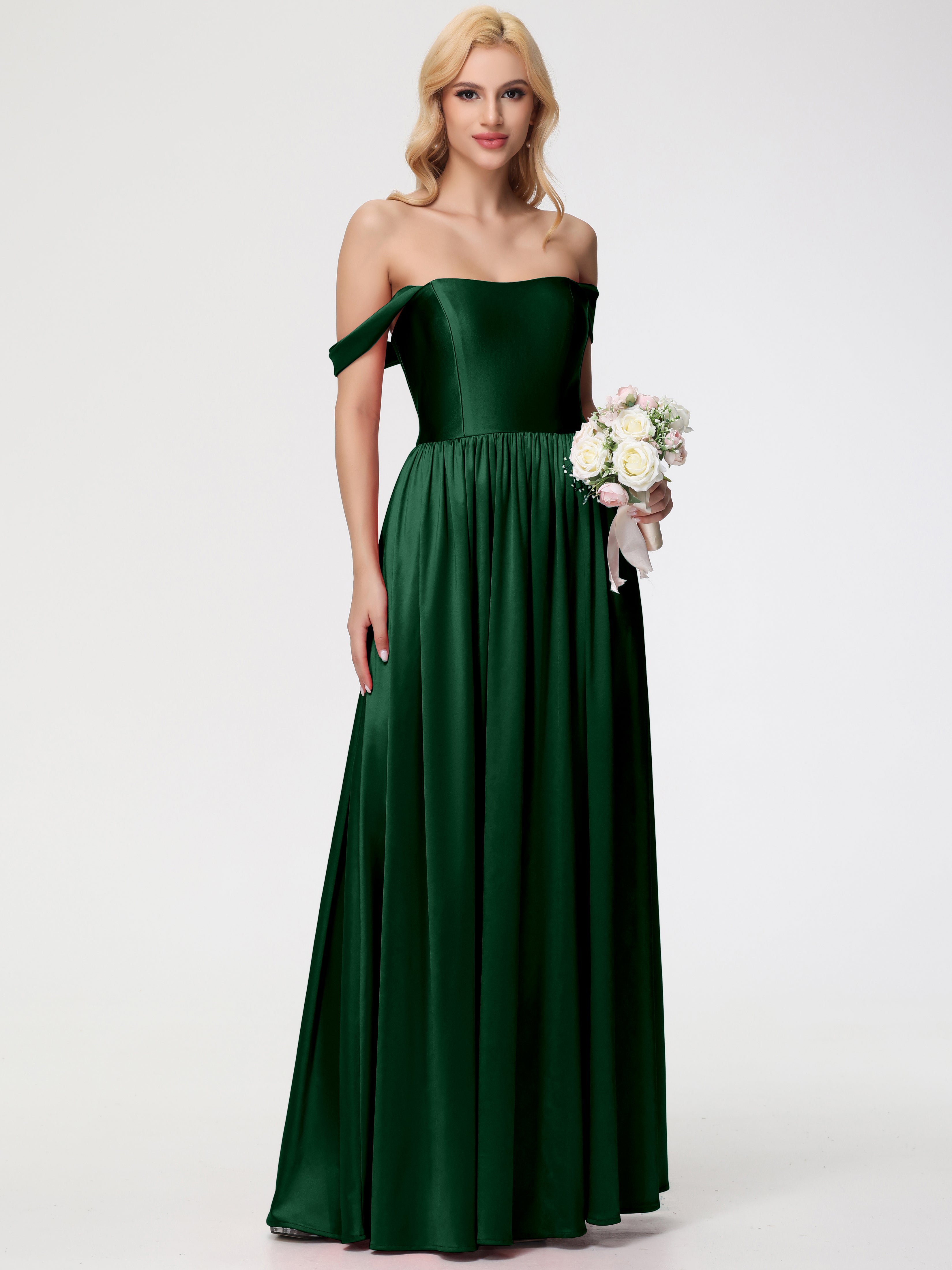 Wedding Dark Green Bridesmaid Dresses Off The Shoulder A-Line Straples Wedding Dark Green Bridesmaid Dresses Off The Shoulder A-Line Straples