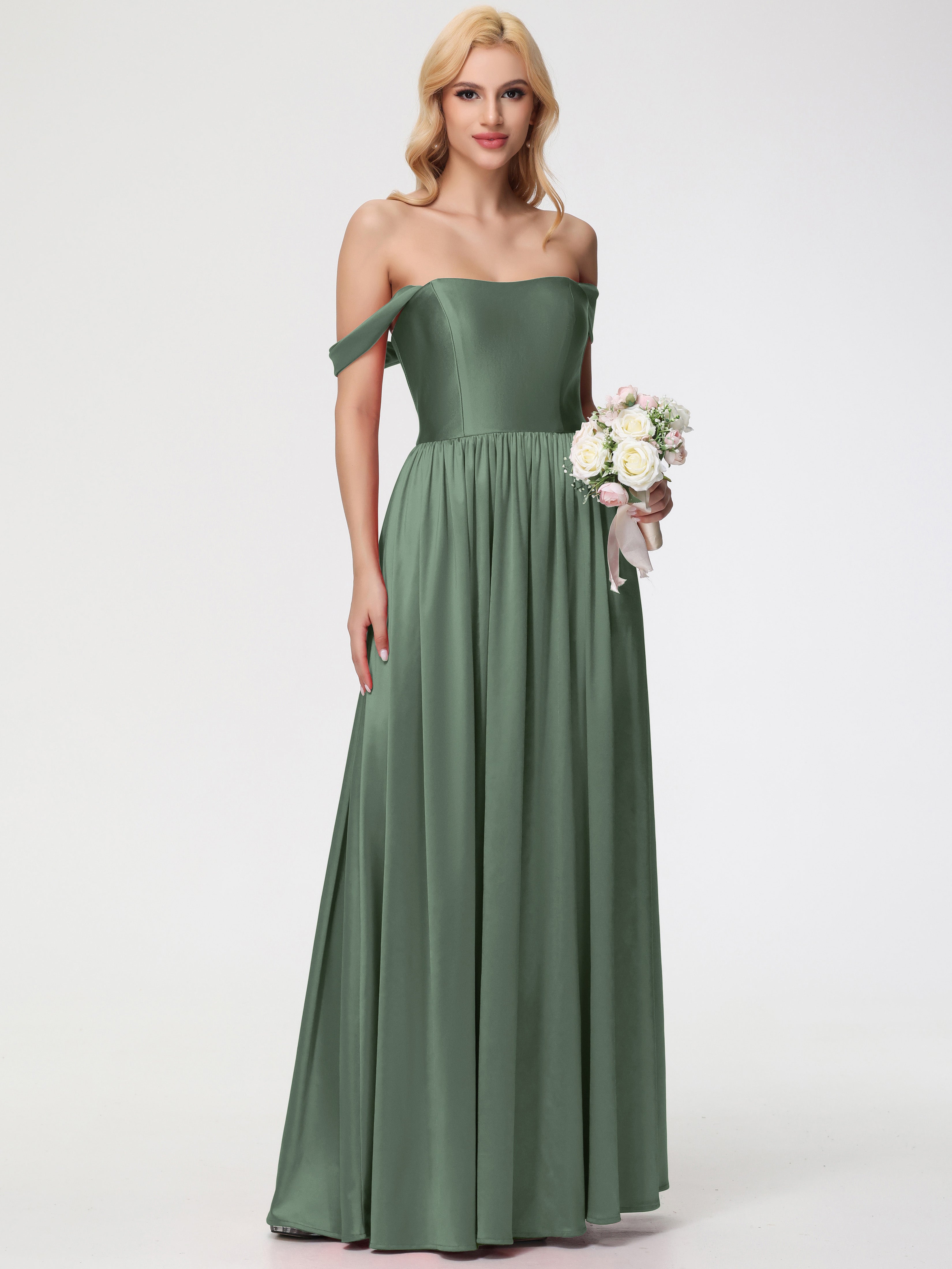 Prom Dresses In Olive Green Off The Shoulder A-Line Strapless Long Str
