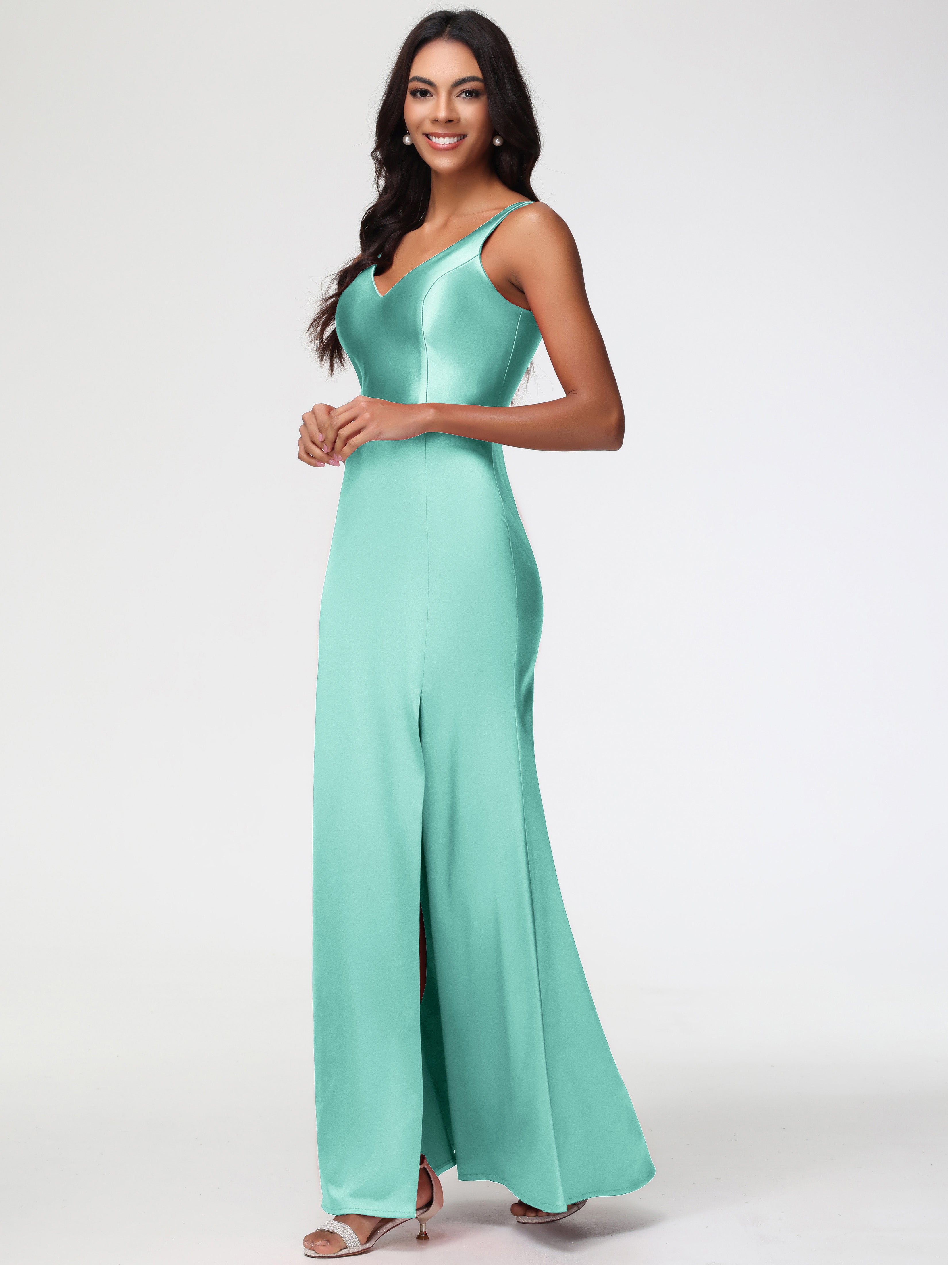 mint bridesmaid dresses uk Plunge Cowl Chiffon Bridesmaid Dress with Neck Scarf