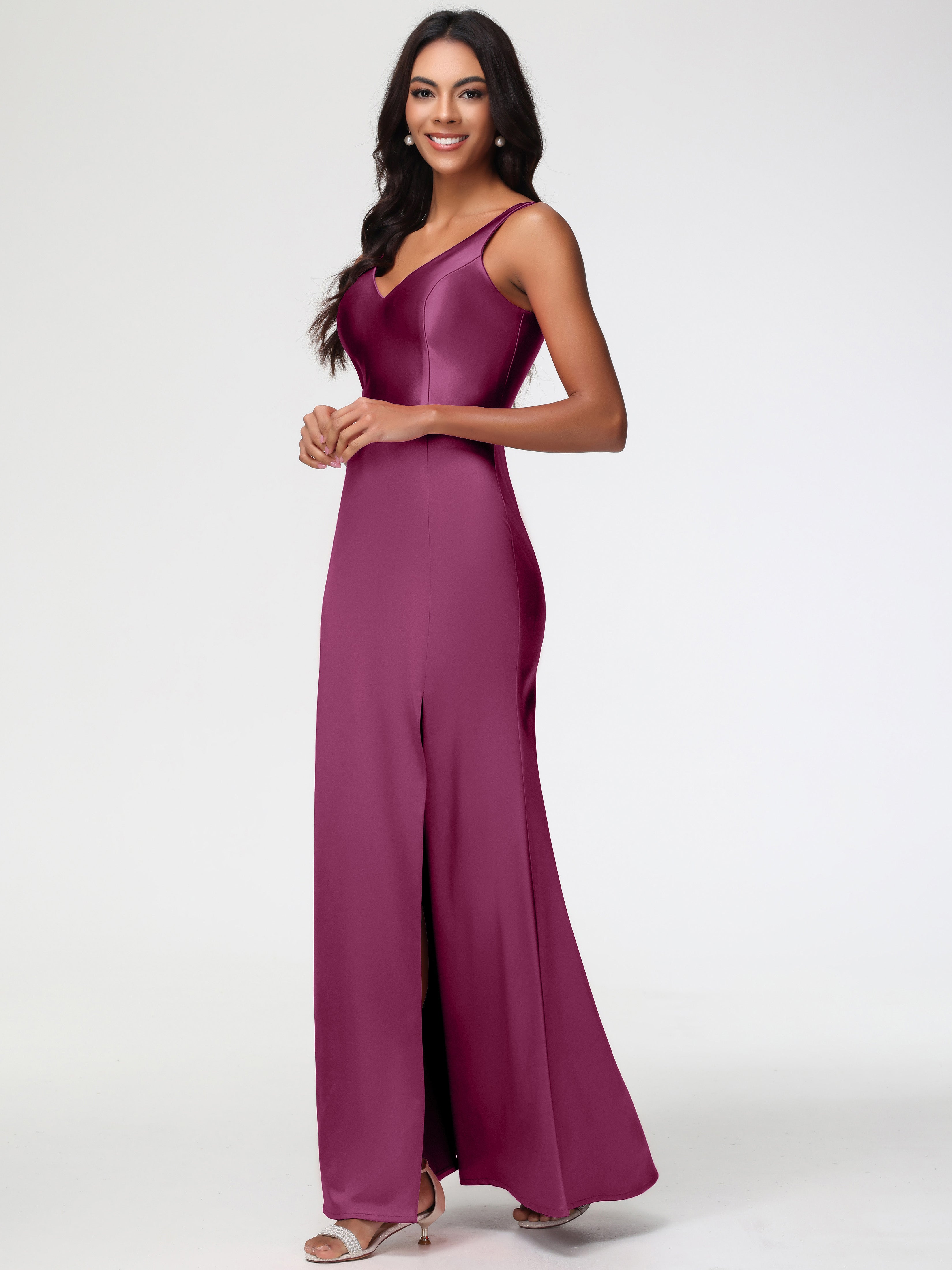 Mulberry Bridesmaid Dress UK Elegant Sleeveless Sheath/Column V-Neck F