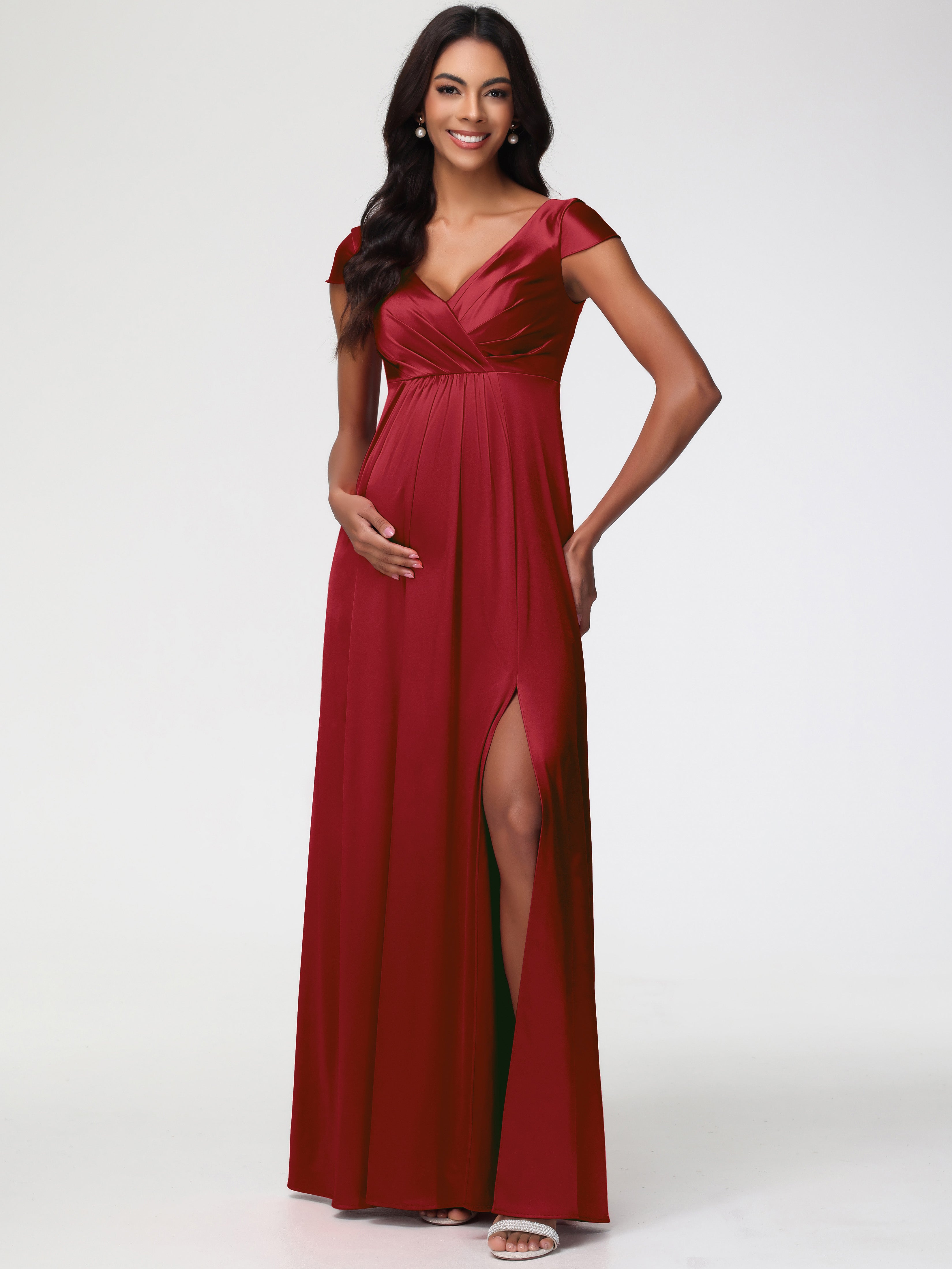 Burgundy Wedding Prom Dresses V-Neck Minimalist Cap Sleeves A Line Str Burgundy Wedding Prom Dresses V-Neck Minimalist Cap Sleeves A Line Str