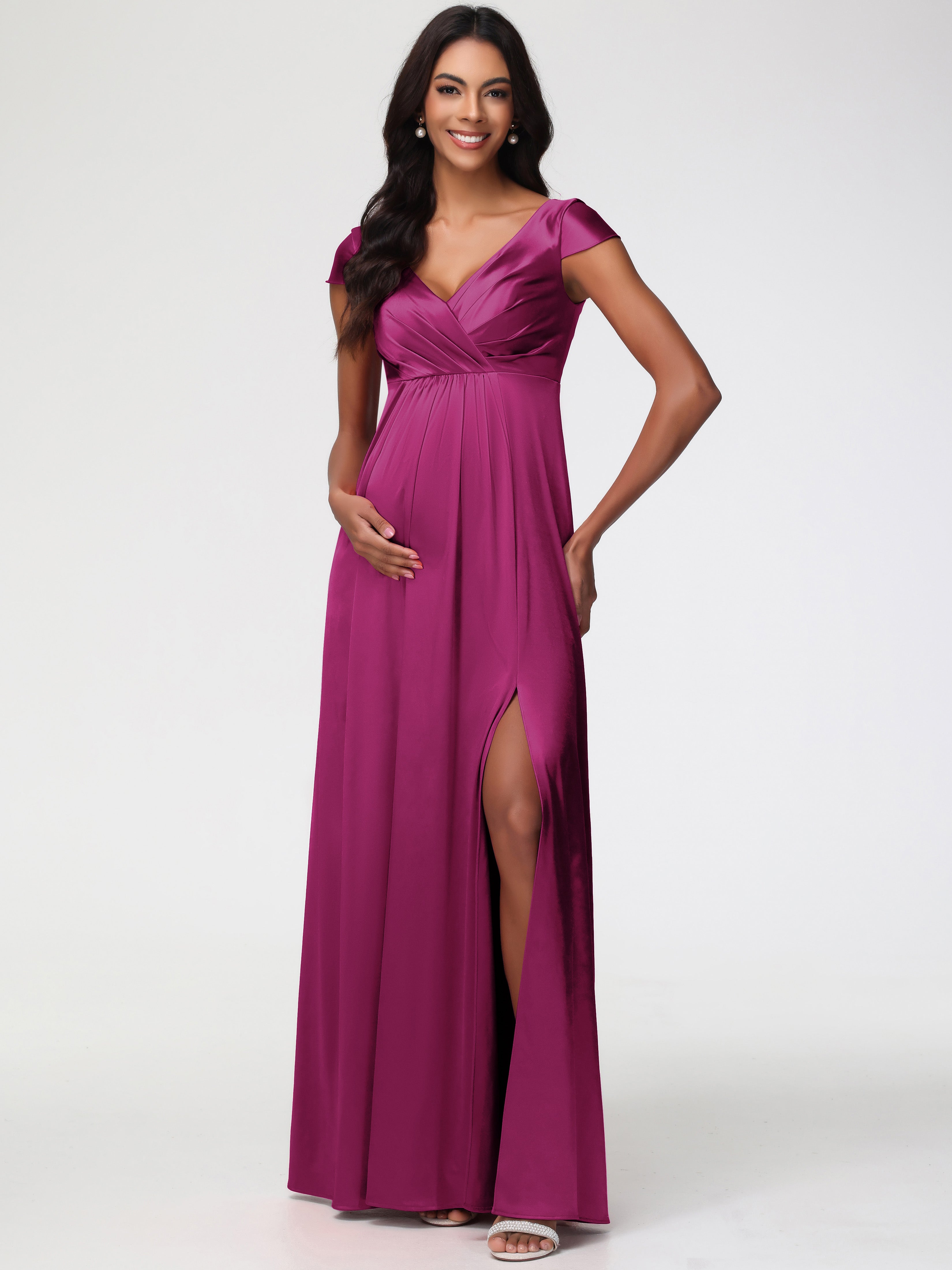 Fuchsia Bridesmaid Dresses UK V-Neck Minimalist Cap Sleeves A Line Str