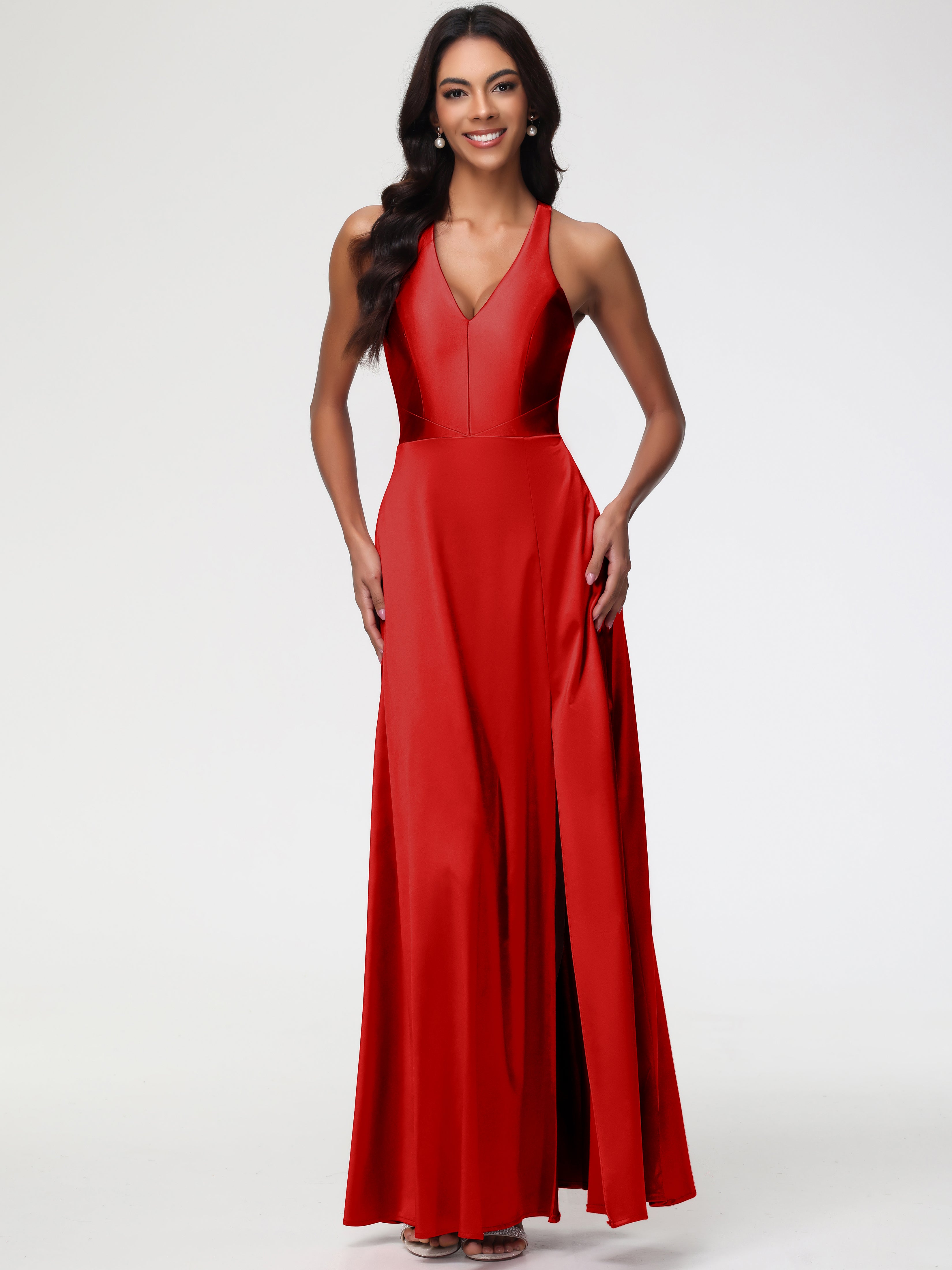 Red Prom Dress Uk Elegant V-Neck A Line Slit Stretch Satin Long Prom D Red Prom Dress Uk Elegant V-Neck A Line Slit Stretch Satin Long Prom D