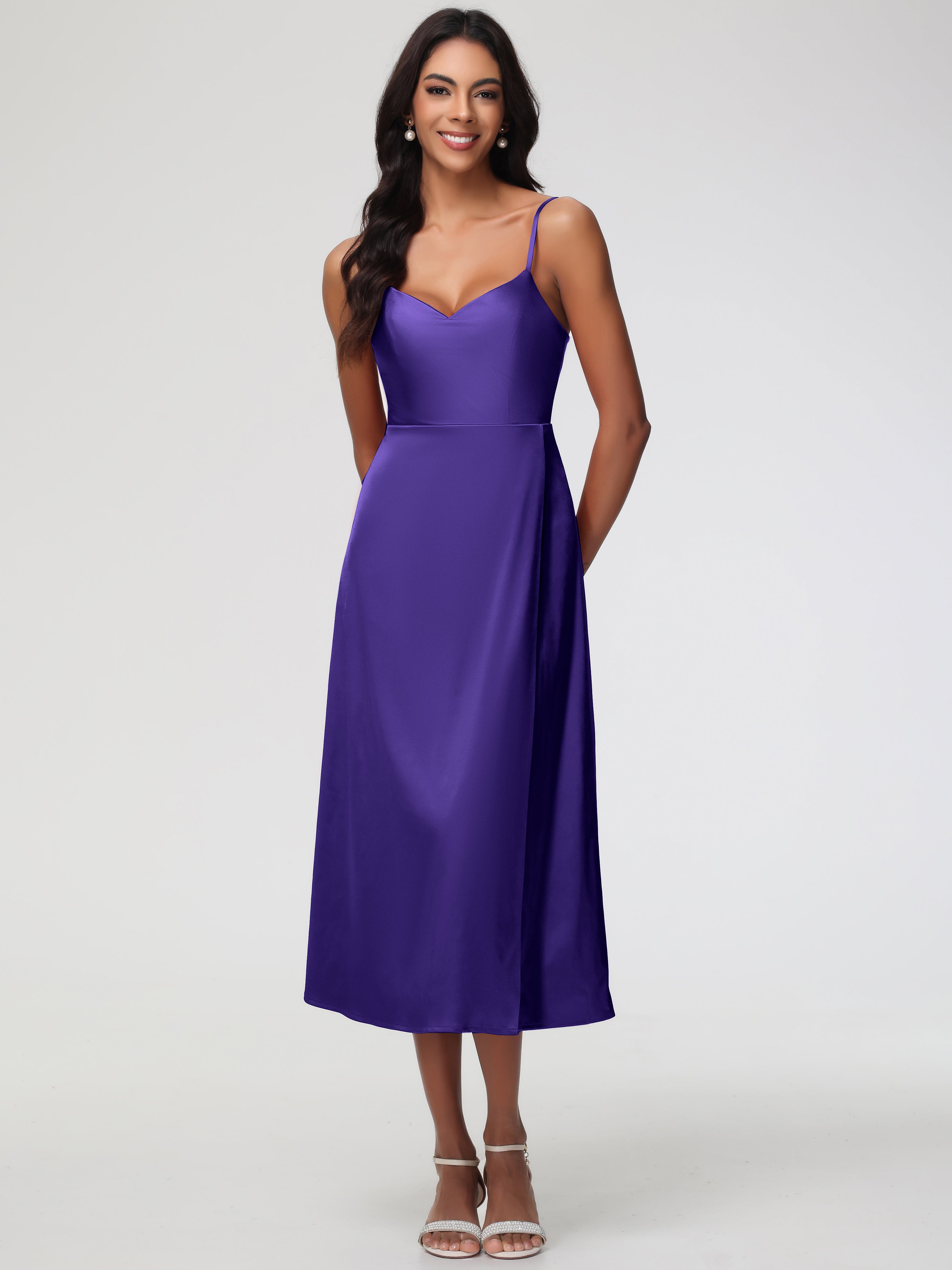 purple tea dresses uk Waist Panel Detail Tea Dress