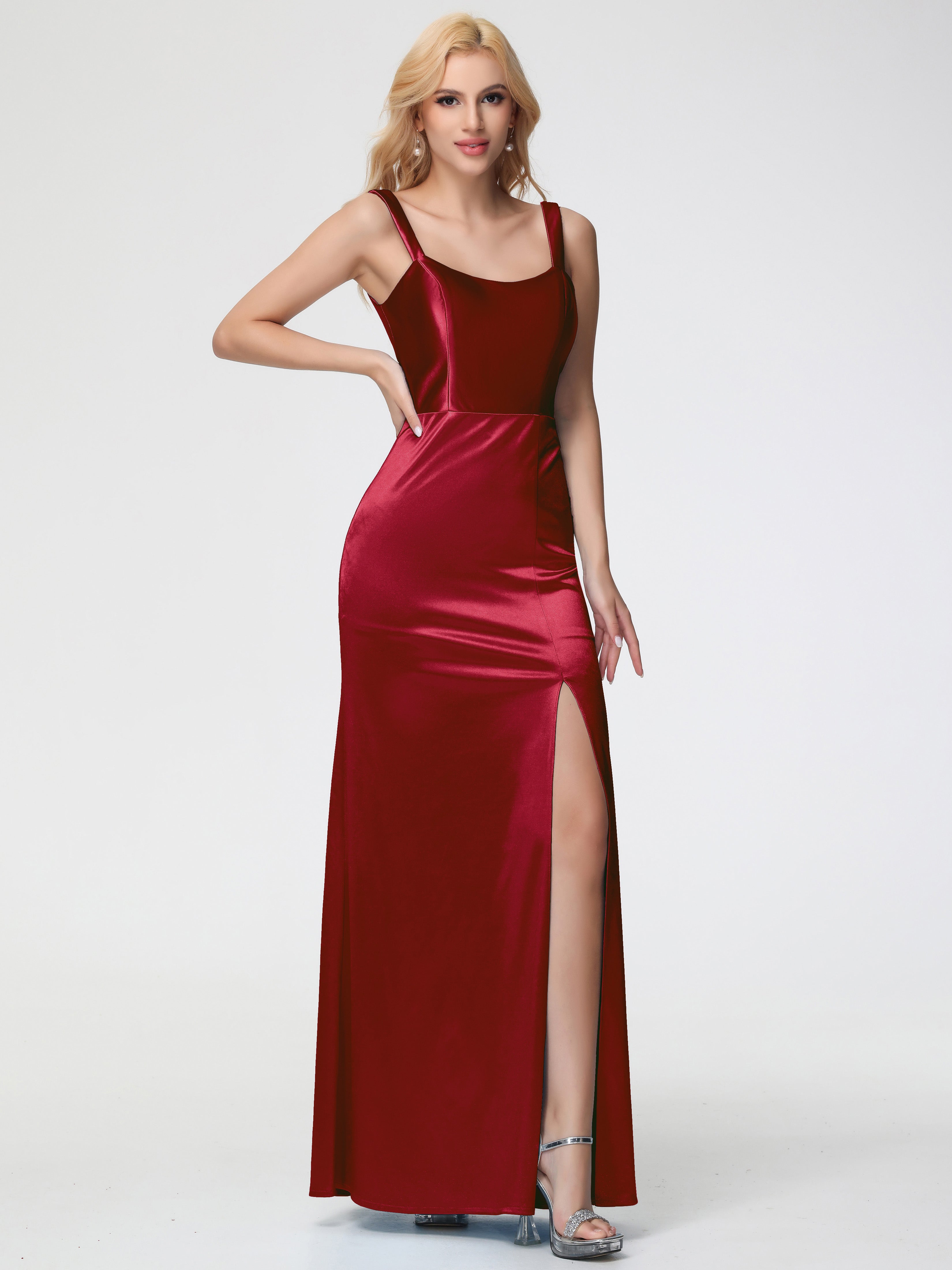Bridesmaid Dresses Burgundy Dress Trumpet/Mermaid Scoop Stretch Satin