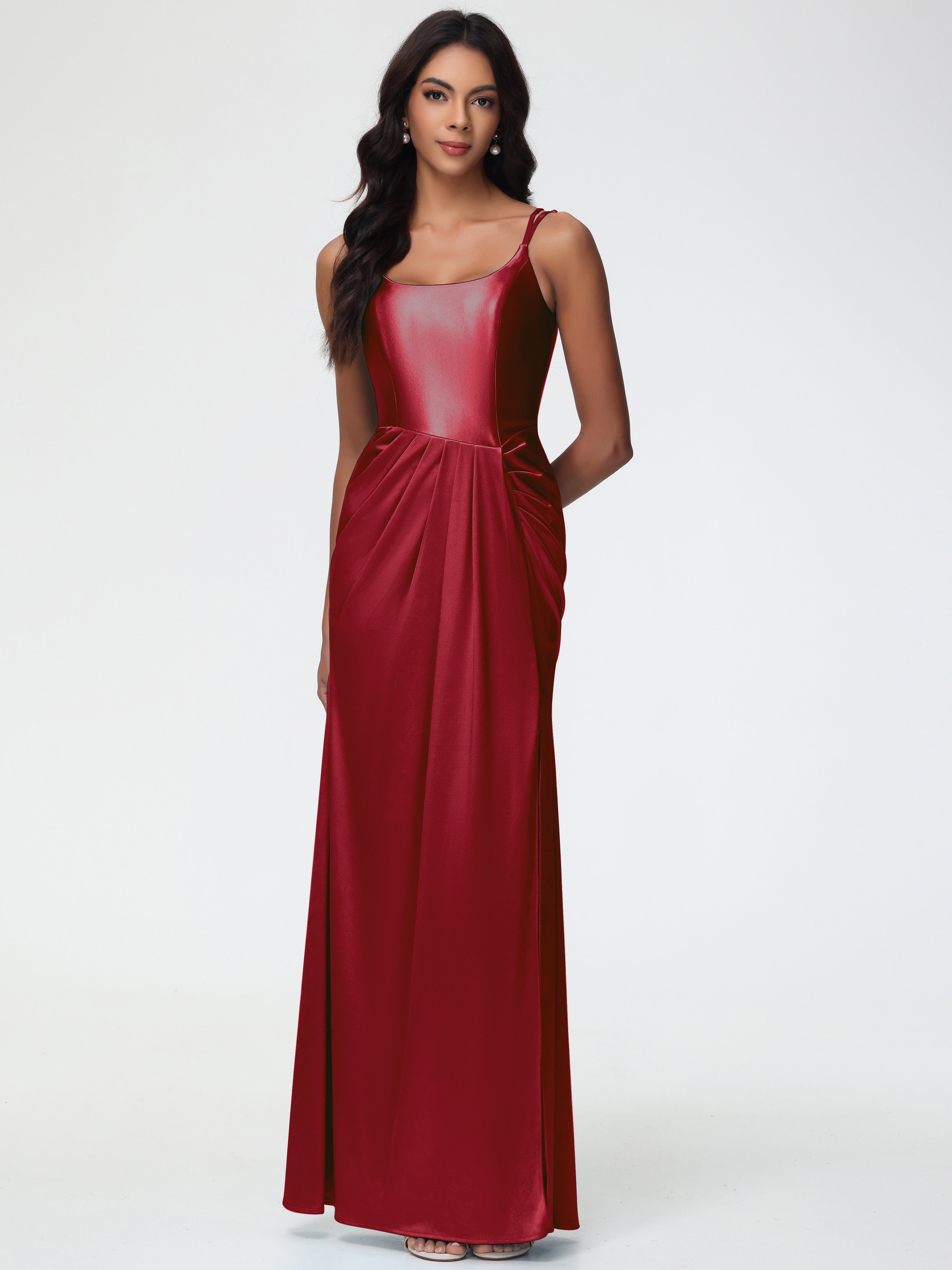 Women'S Burgundy Bridesmaid Dresses Chic Stretch Satin Sheath/Column S