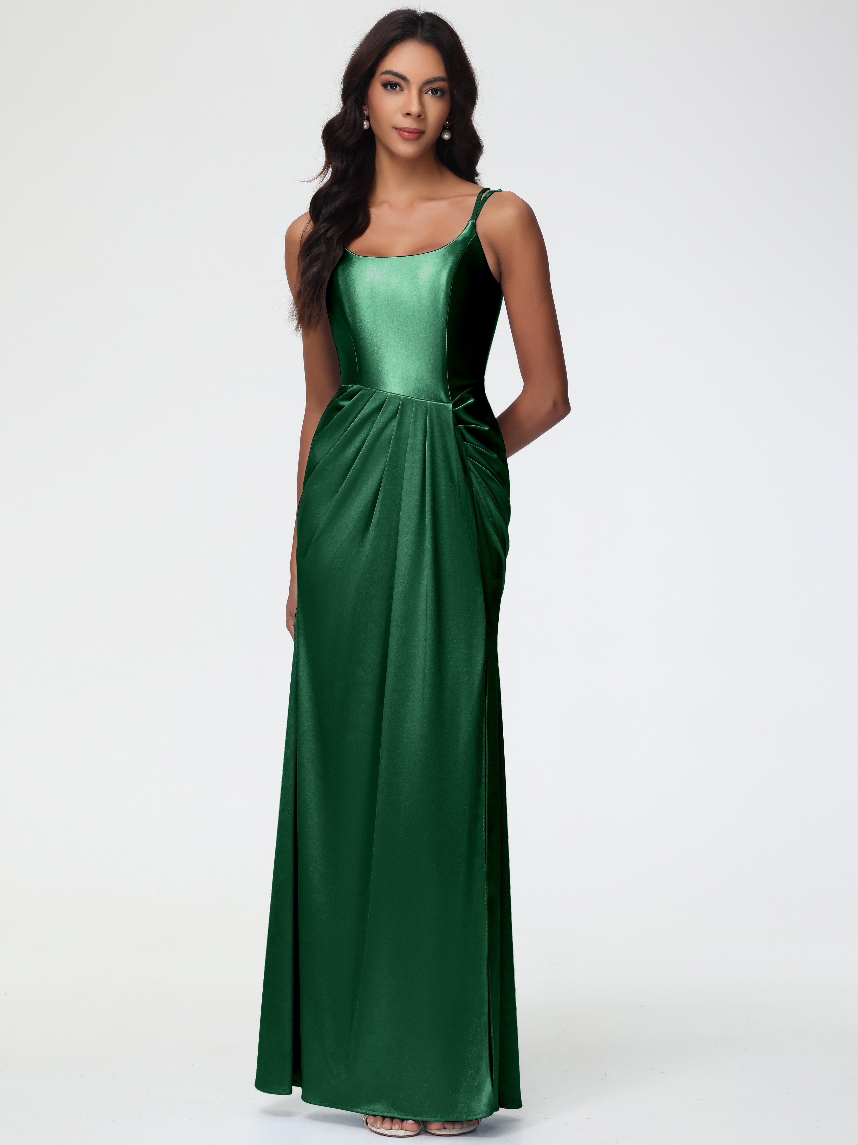 Women'S Dark Green Prom Dresses Chic Stretch Satin Sheath/Column Spagh