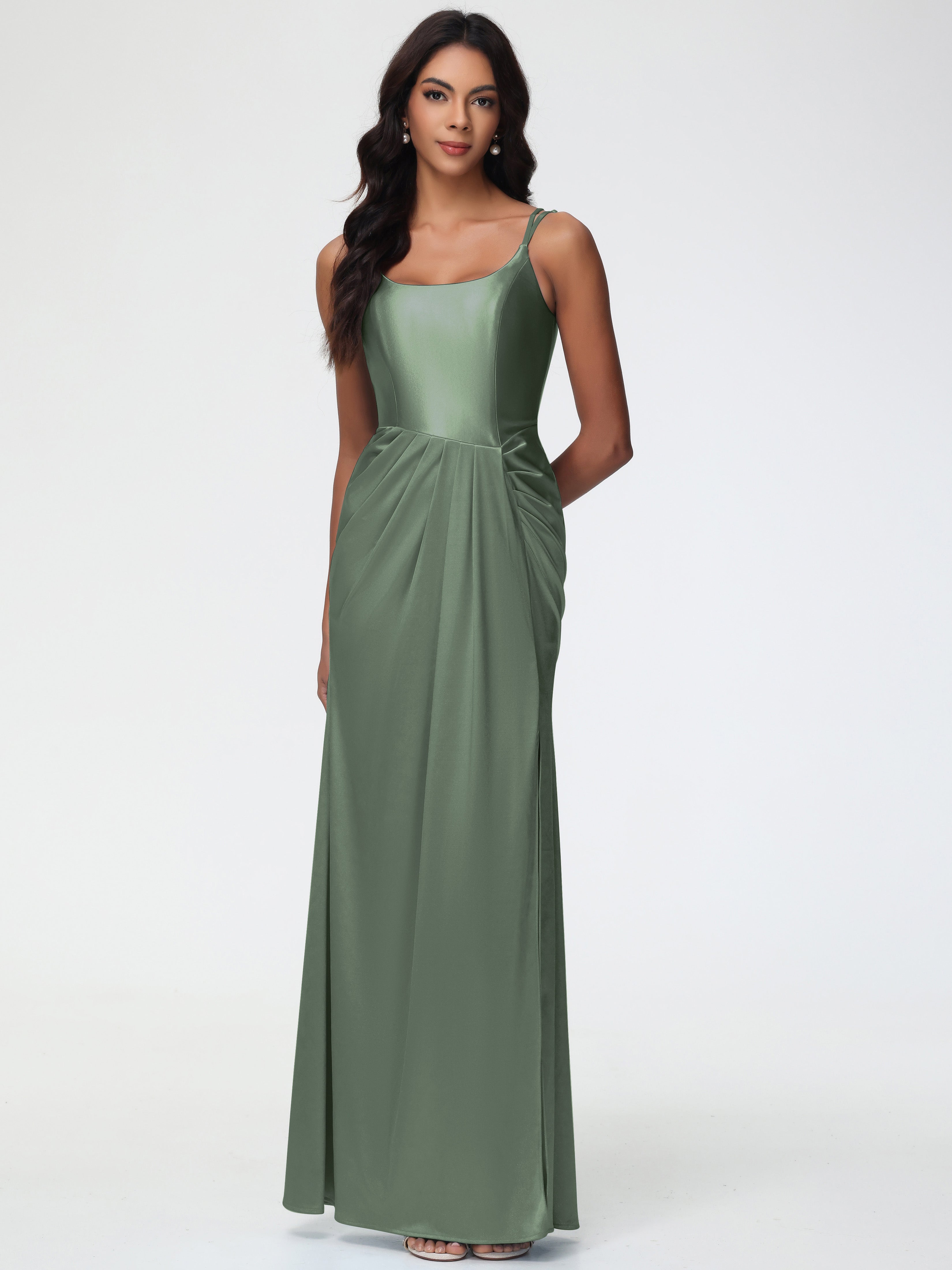 Olive Green Satin Bridesmaid Dresses Chic Stretch Satin Sheath/Column