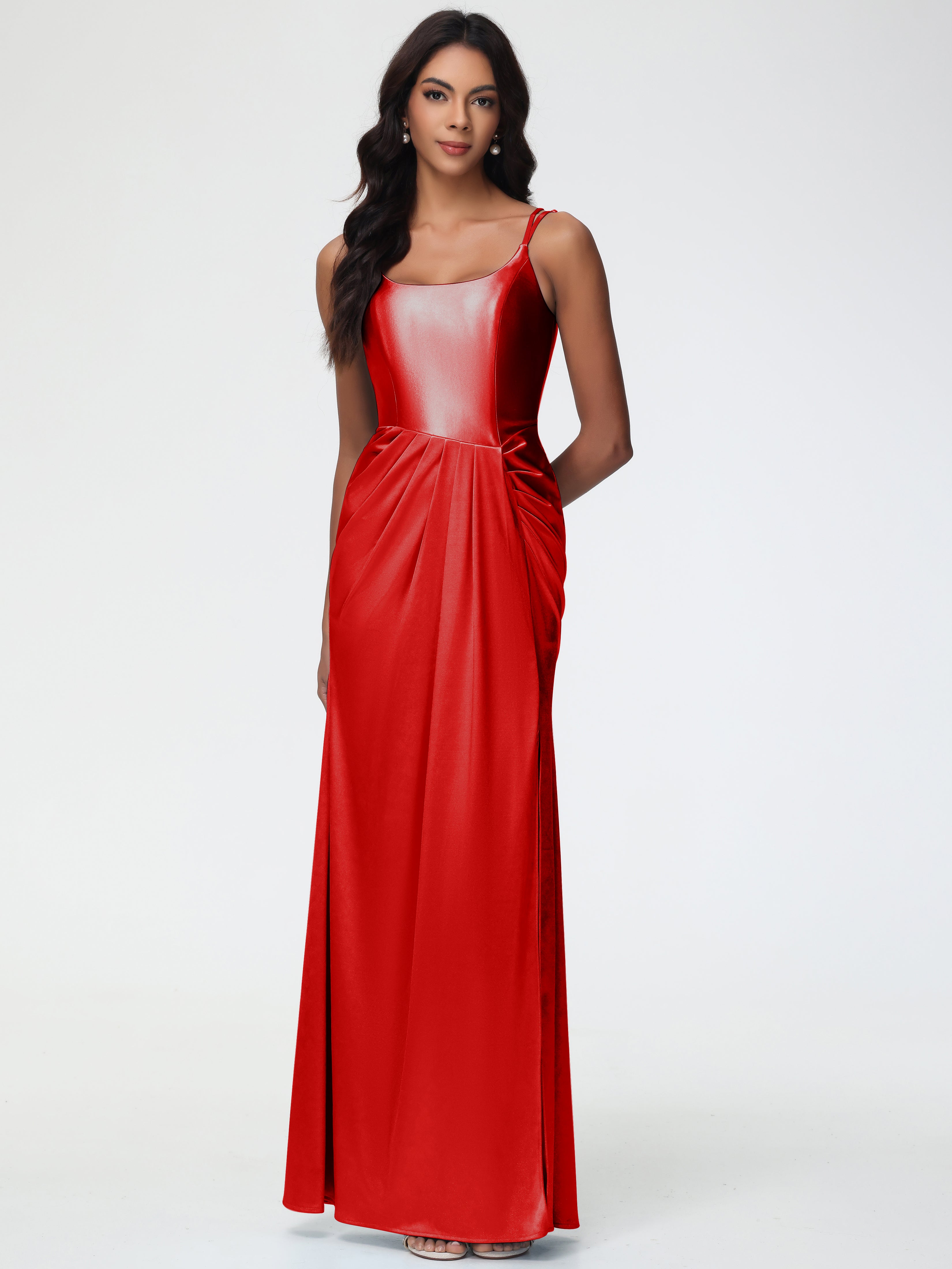 Red Satin Bridesmaid Dress Chic Stretch Satin Sheath/Column Spaghetti
