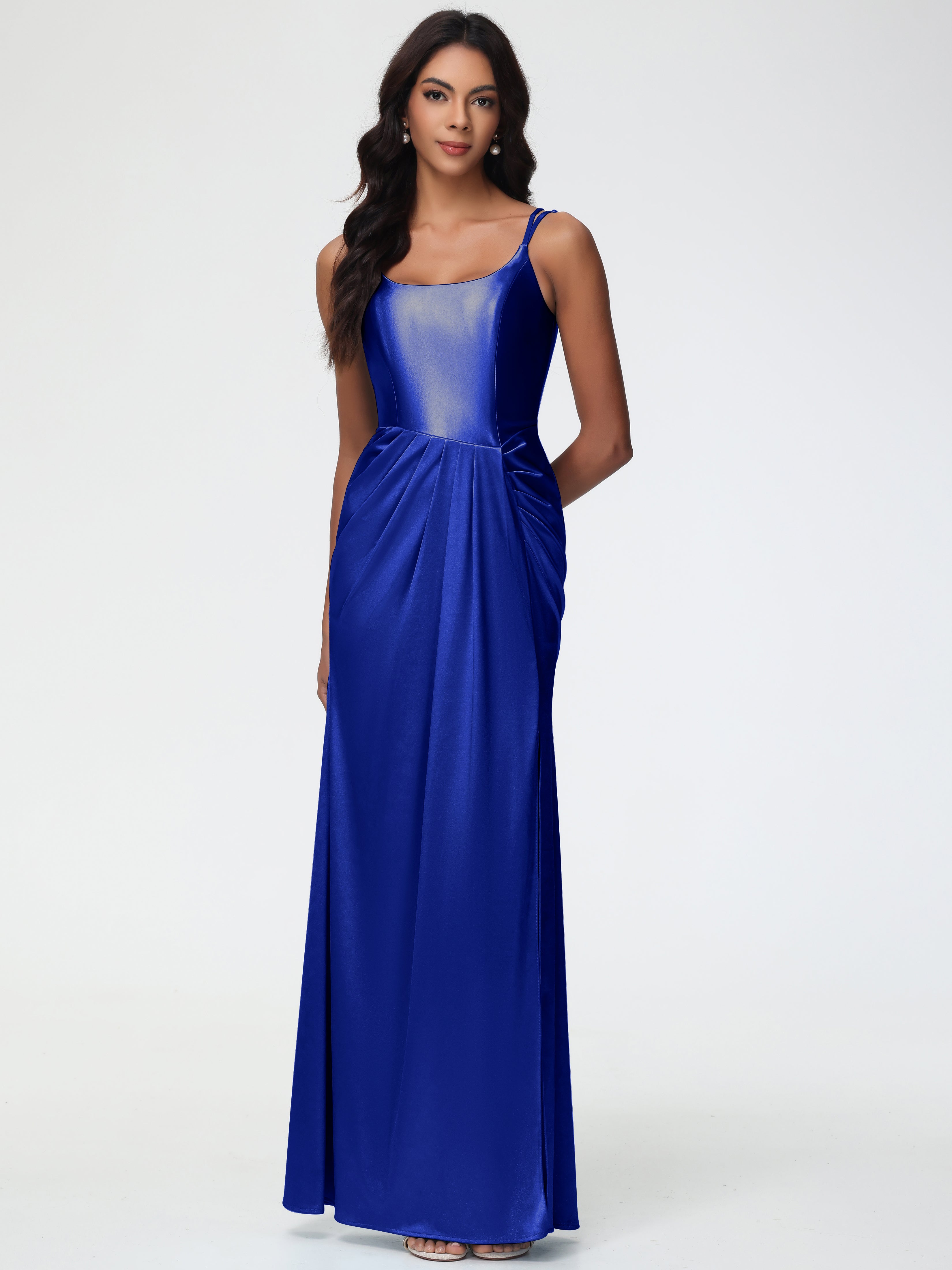Royal Blue Bridesmaids Dress Chic Stretch Satin Sheath/Column Spaghett