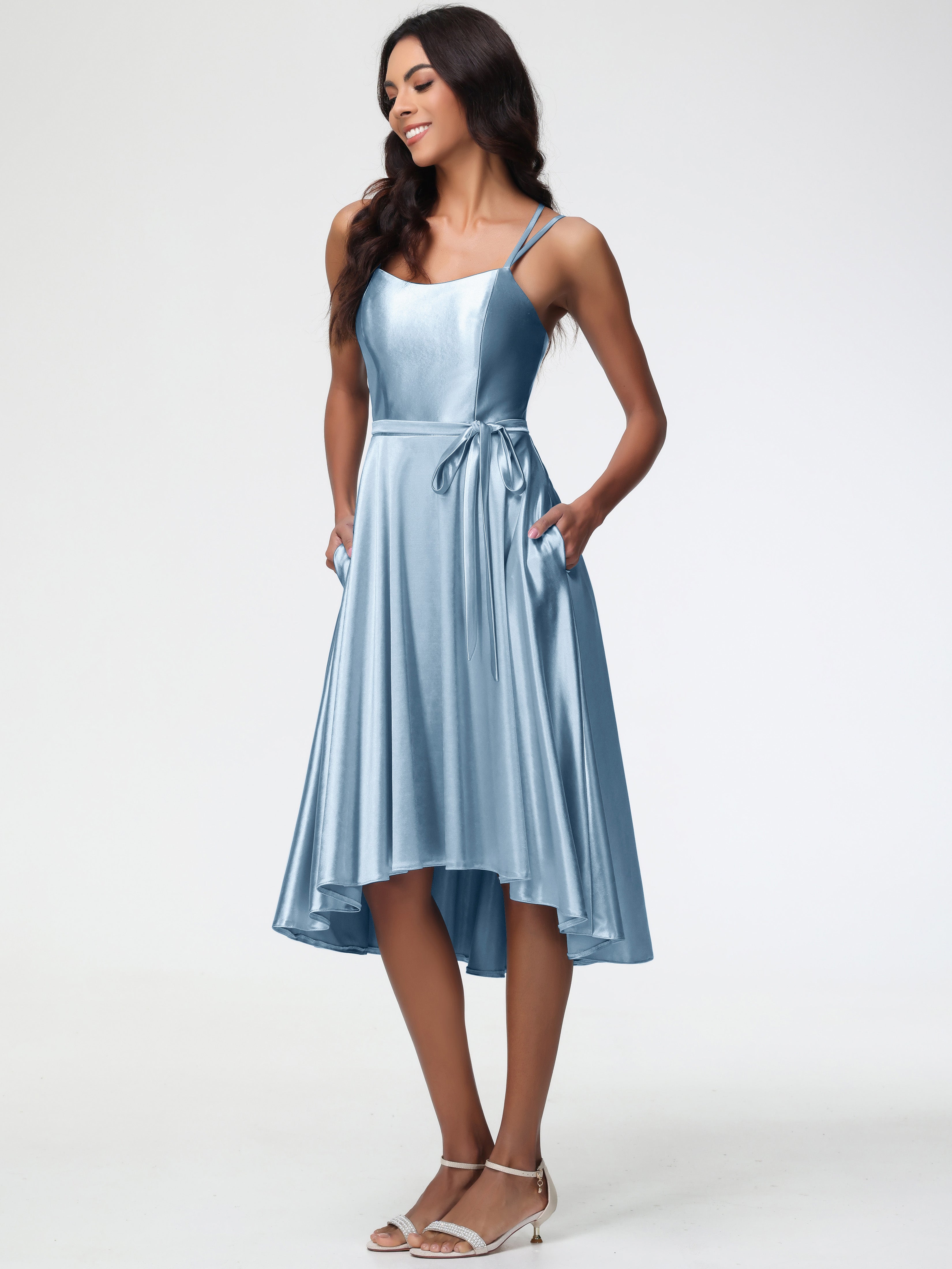 Prom Dresses Uk Dusty Blue High Low A Line Knee Length Spaghetti Strap Prom Dresses Uk Dusty Blue High Low A Line Knee Length Spaghetti Strap