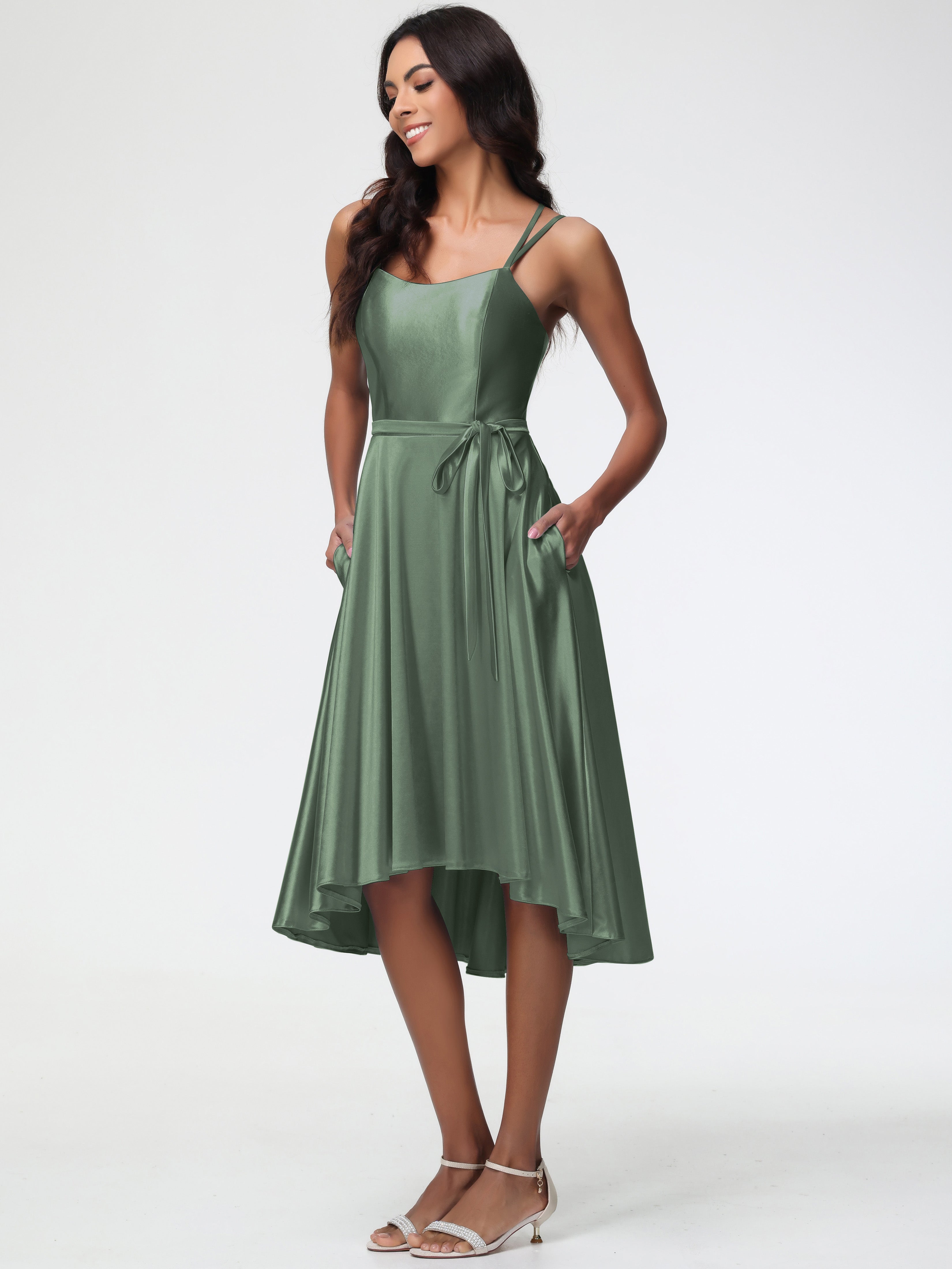 Olive Green Prom Dresses Uk High Low A Line Knee Length Spaghetti Stra Olive Green Prom Dresses Uk High Low A Line Knee Length Spaghetti Stra