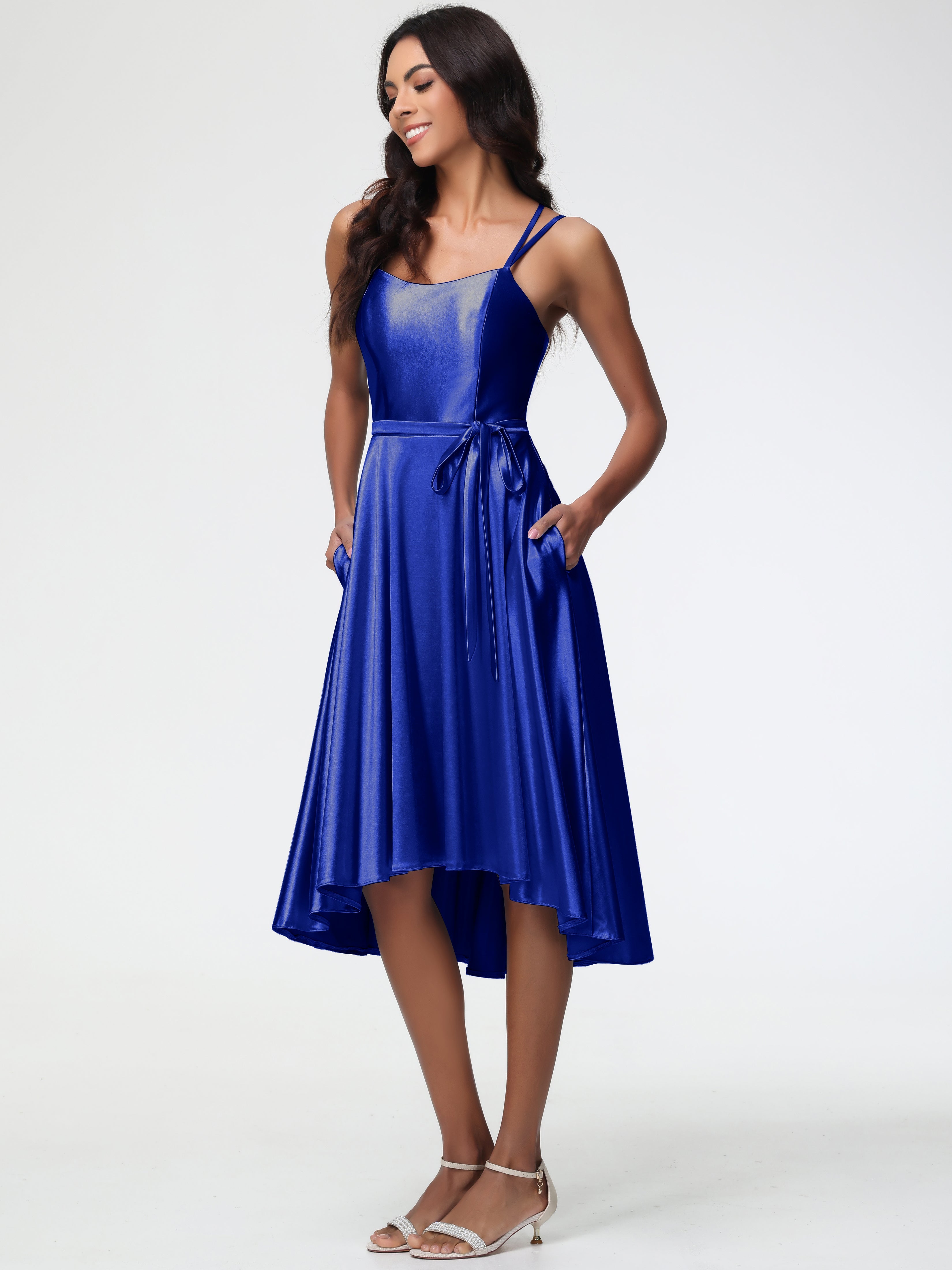Wedding Royal Blue Prom Dresses High Low A Line Knee Length Spaghetti Wedding Royal Blue Prom Dresses High Low A Line Knee Length Spaghetti