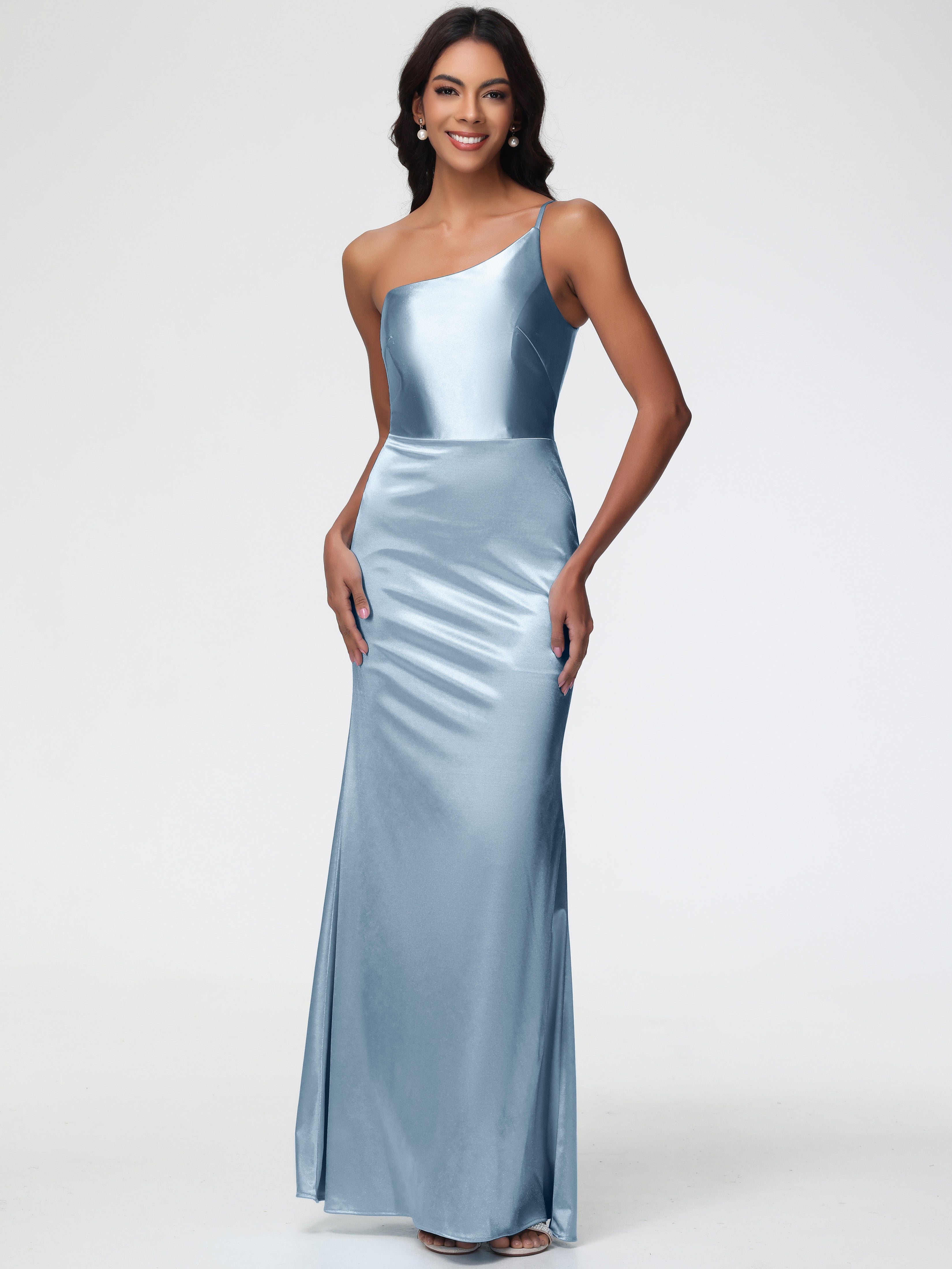 Dusty Blue Prom Dress Uk One Shoulder Minimalist Sheath/Column Stretch