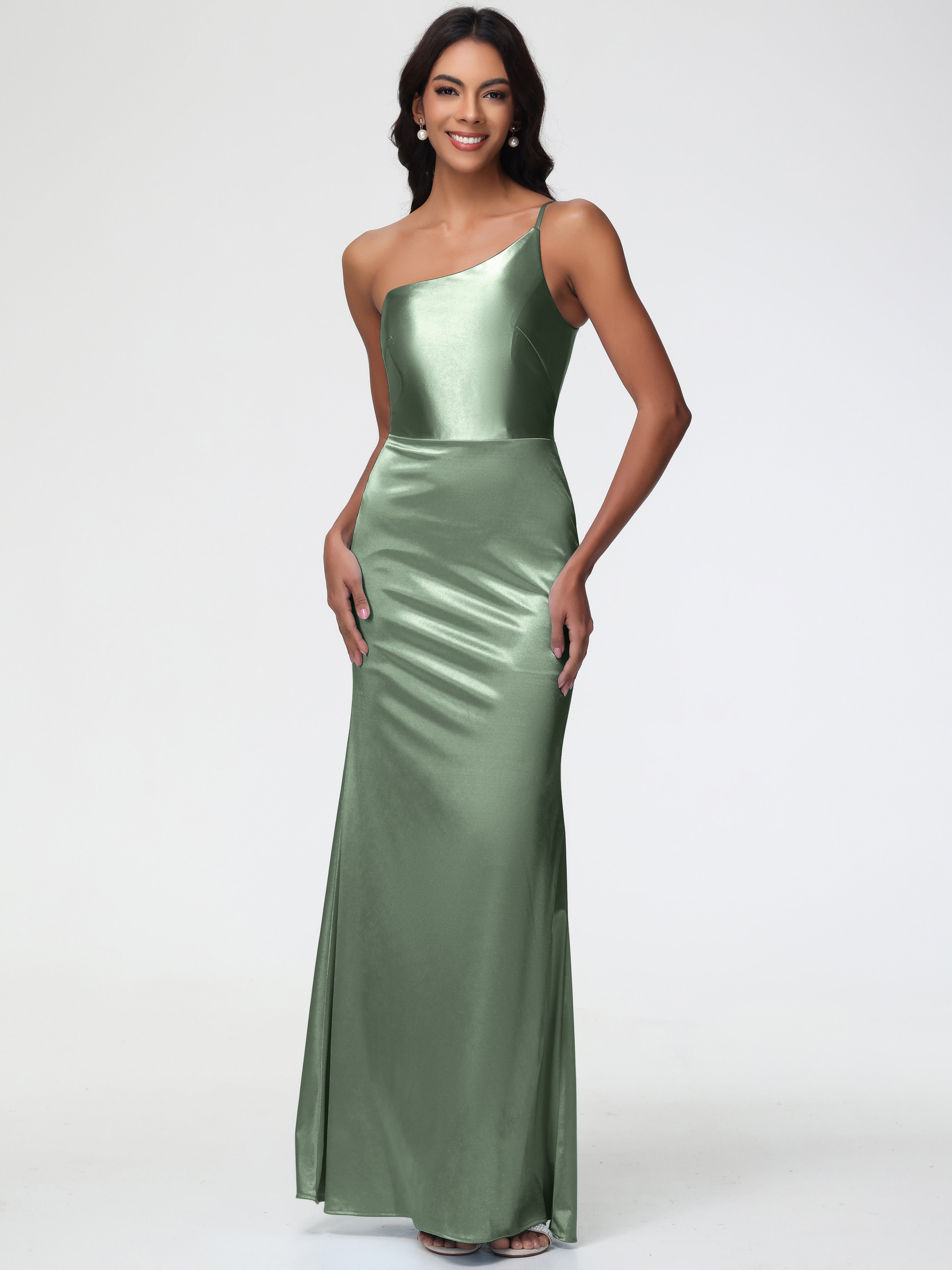 Dusty Sage Green Prom Dresses One Shoulder Minimalist Sheath/Column St