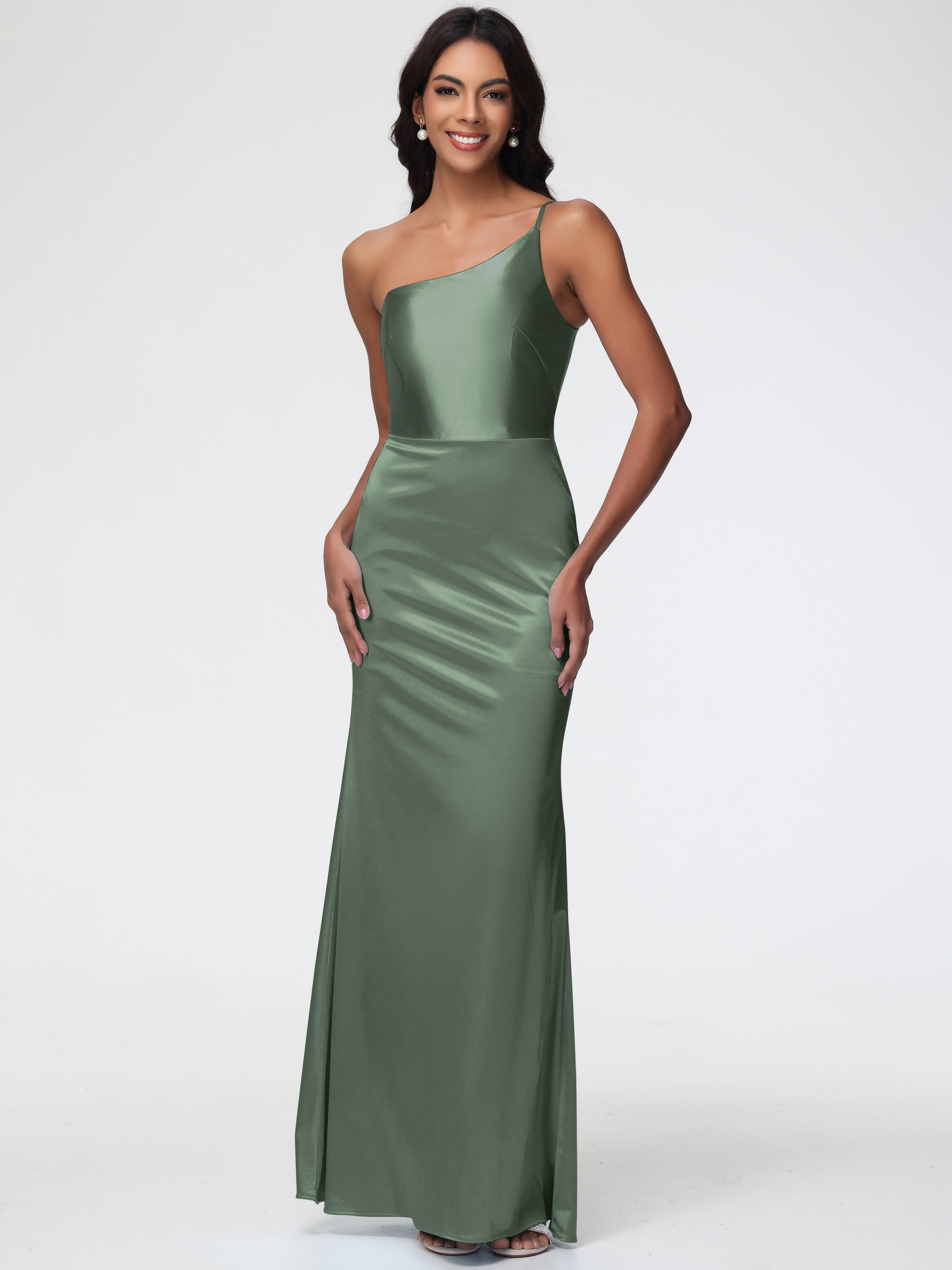 Olive Green Prom Dress One Shoulder Minimalist Sheath/Column Stretch S