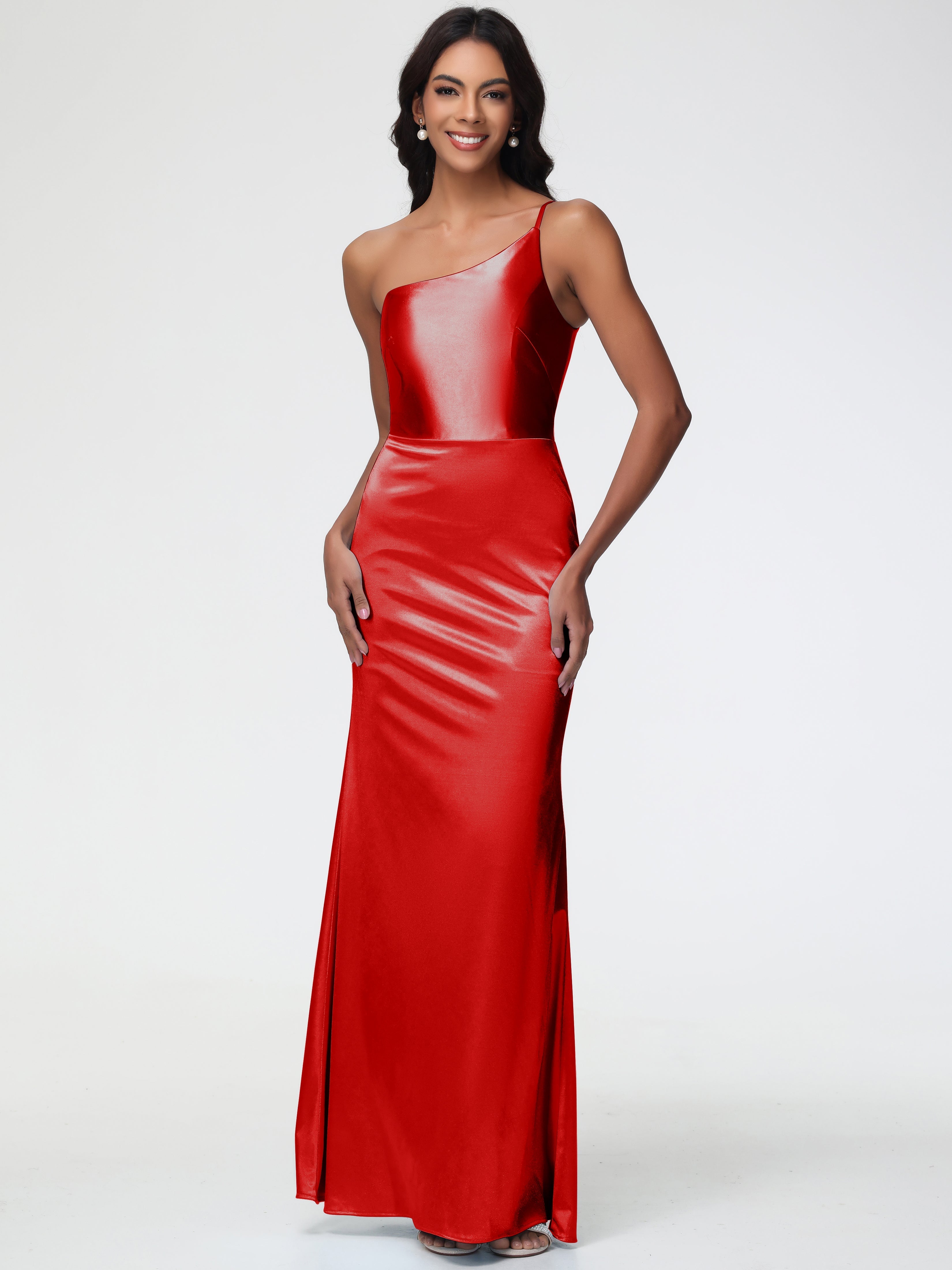 Red One Shoulder Prom Dresses One Shoulder Minimalist Sheath/Column St
