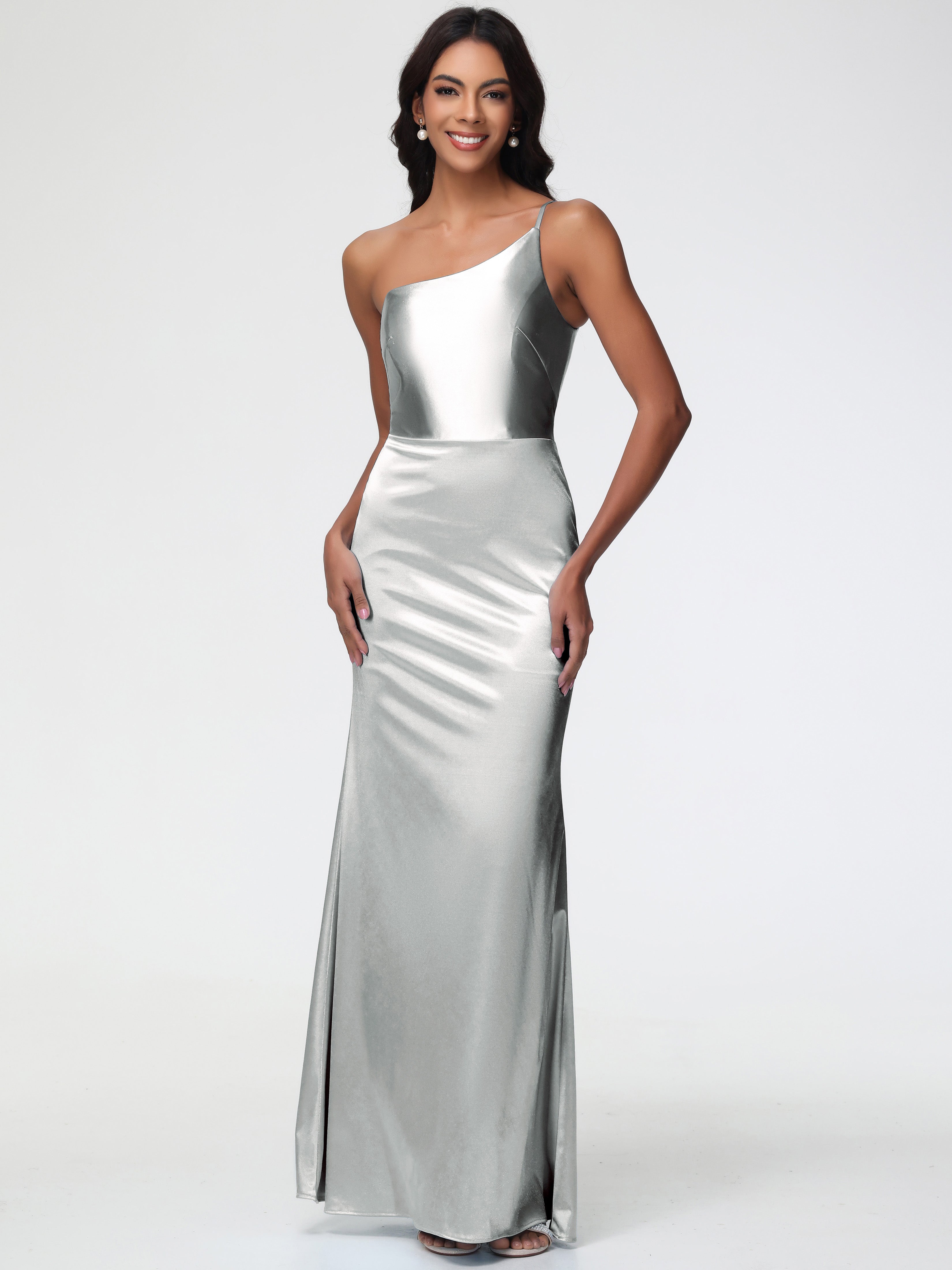 Silver Prom Dresses Uk One Shoulder Minimalist Sheath/Column Stretch S