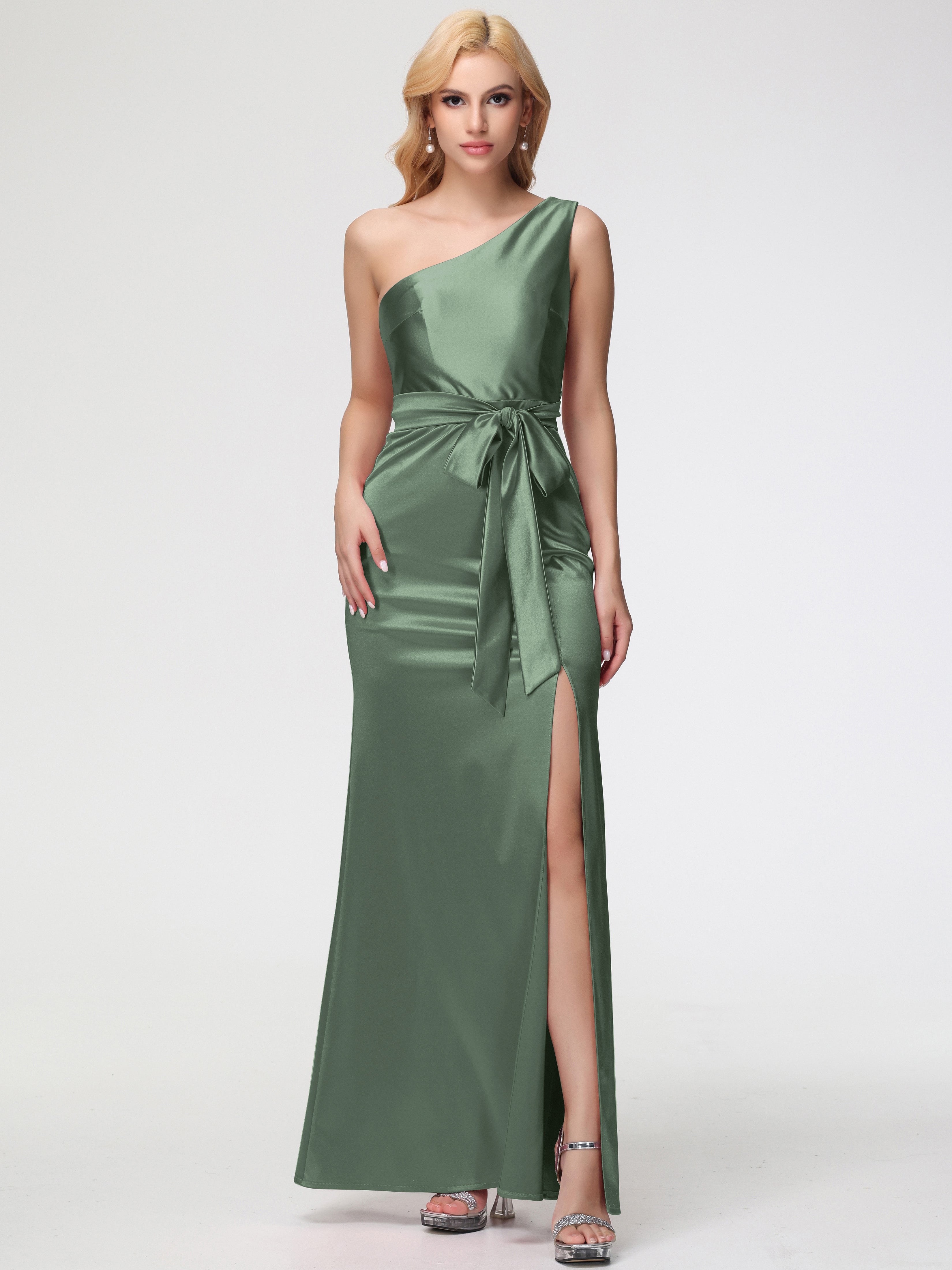 Olive Green Prom Dresses One Shoulder Trumpet/Mermaid Sleeveless Pleat